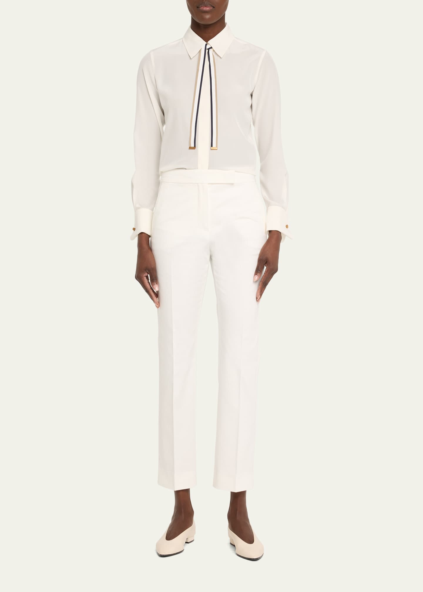 Max Mara Apollo Neck-Tie Button Down Silk Blouse Image 2 of 5