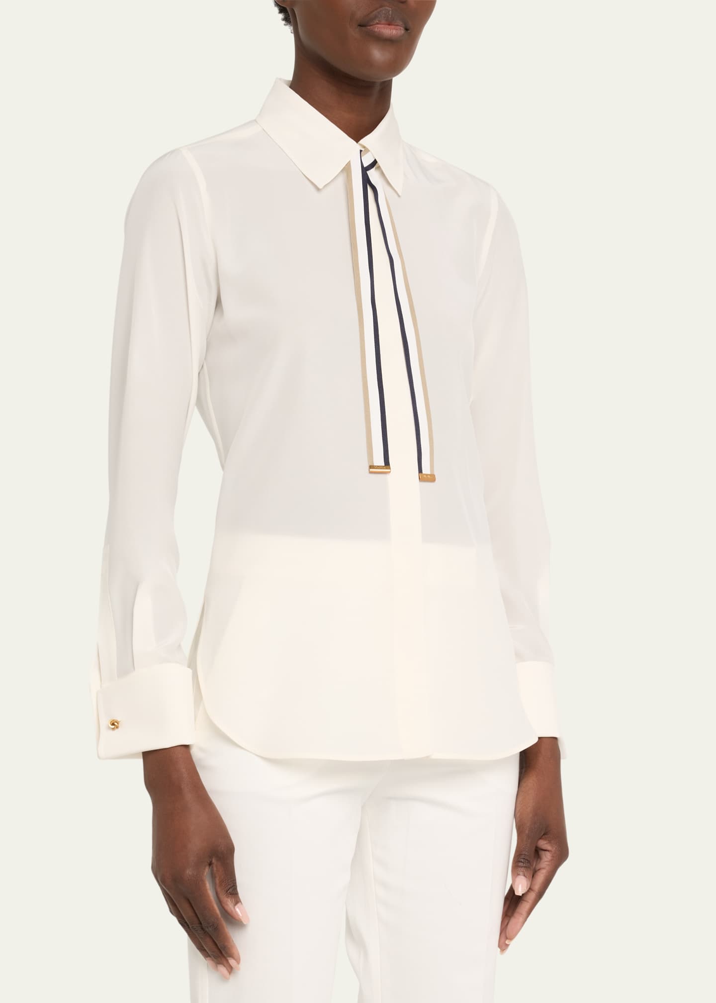 Max Mara Apollo Neck-Tie Button Down Silk Blouse Image 4 of 5