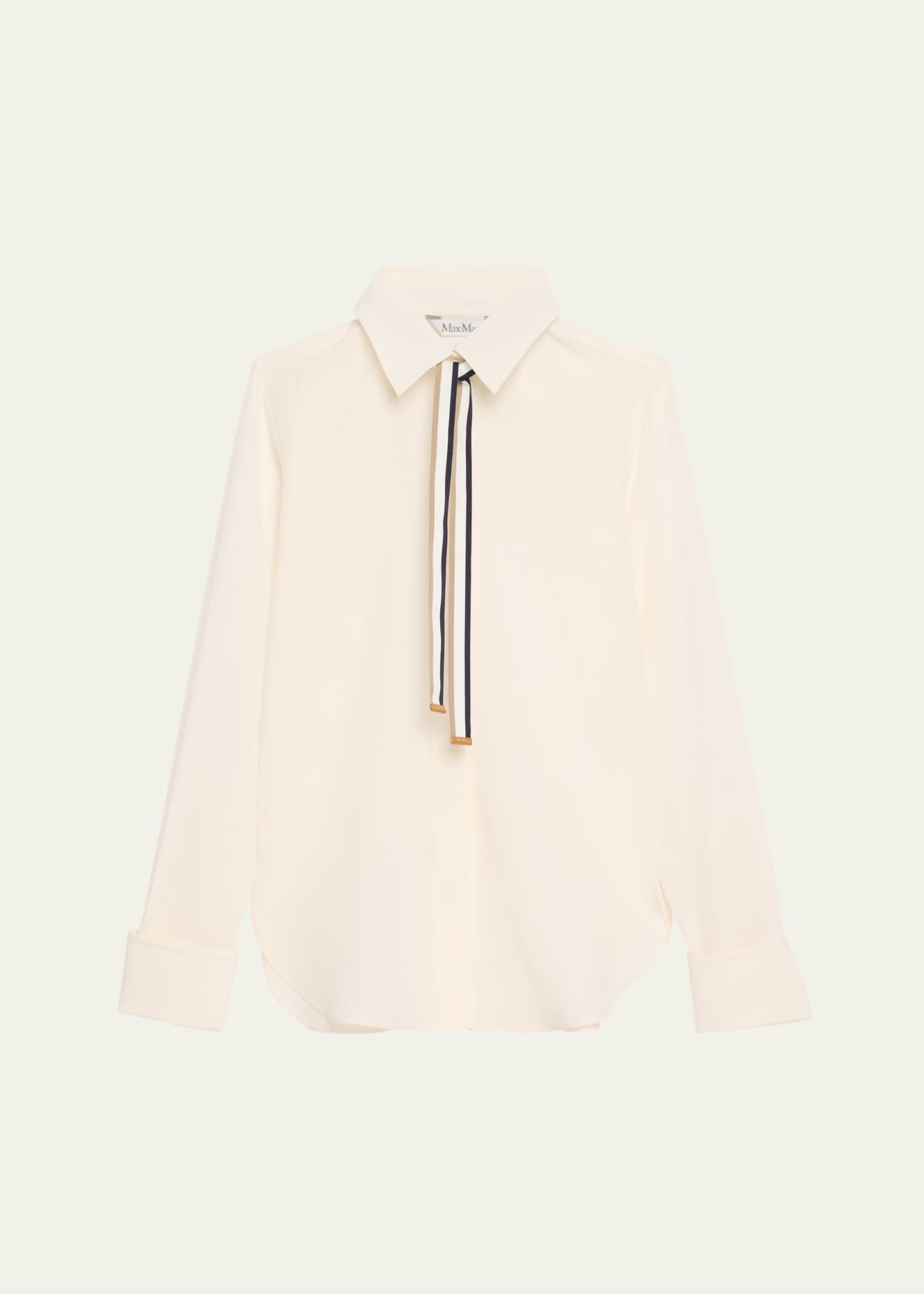 Max Mara Apollo Neck-Tie Button Down Silk Blouse Image 1 of 5
