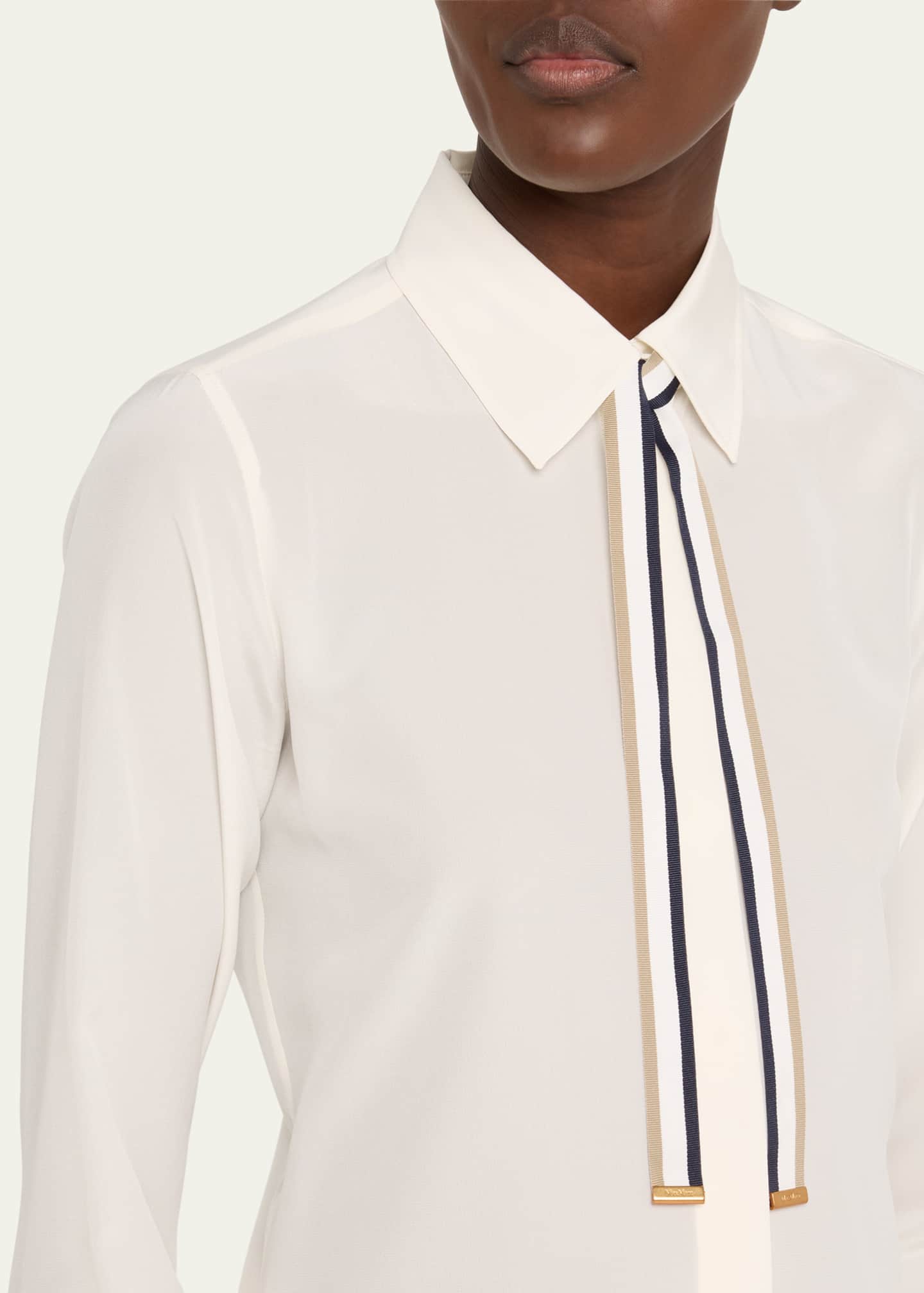 Max Mara Apollo Neck-Tie Button Down Silk Blouse Image 5 of 5