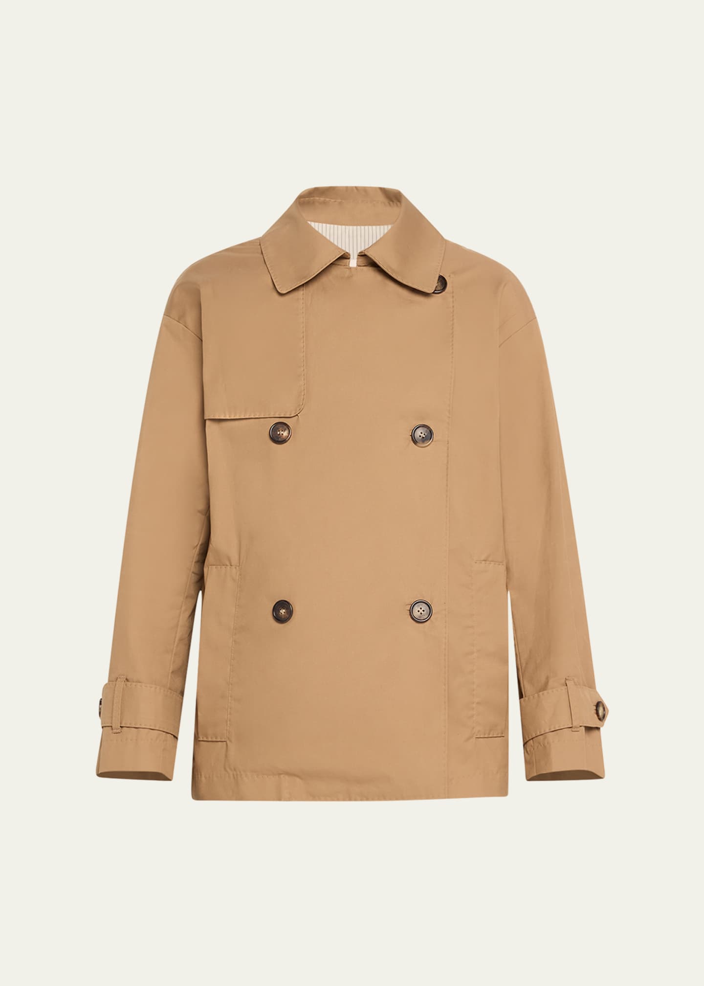 Burberry Cotton Double-breasted Short Trench Coat In Natural