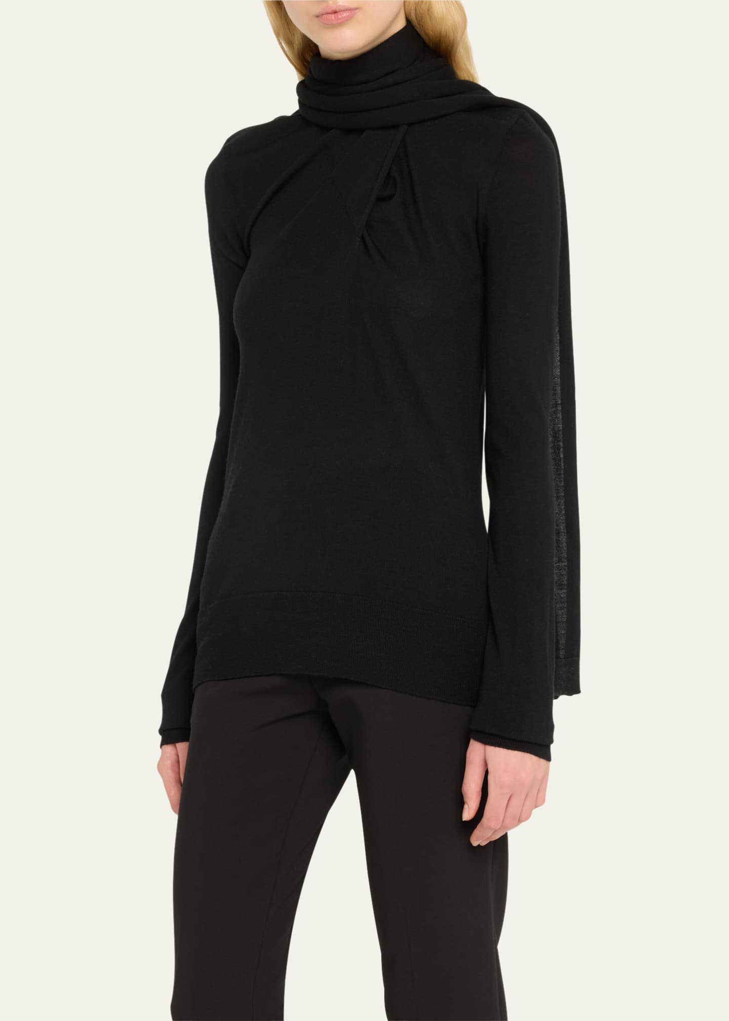 Toteme Fine Wool Draped Scarf Sweater Top Image 4 of 5