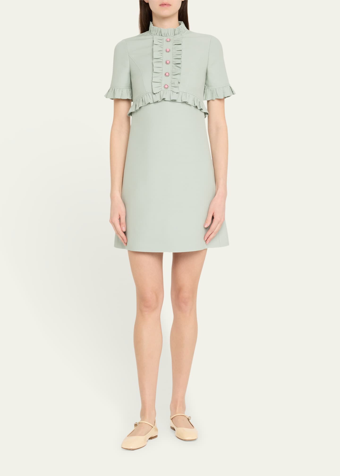 Valentino Garavani Ruffle Button Short-Sleeve Mini Dress Image 2 of 5