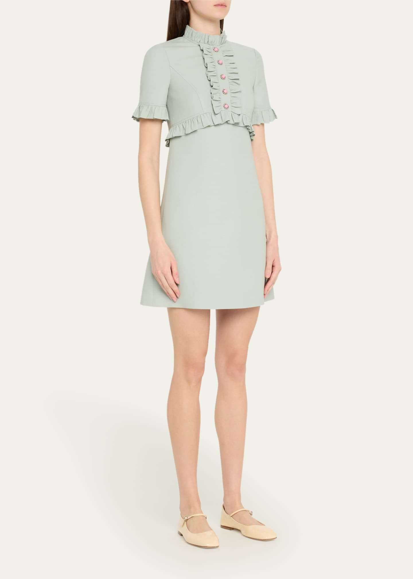 Valentino Garavani Ruffle Button Short-Sleeve Mini Dress Image 4 of 5