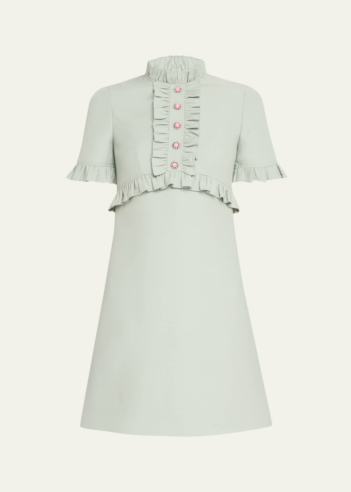 Valentino Garavani Ruffle Button Short-Sleeve Mini Dress Image 1 of 5