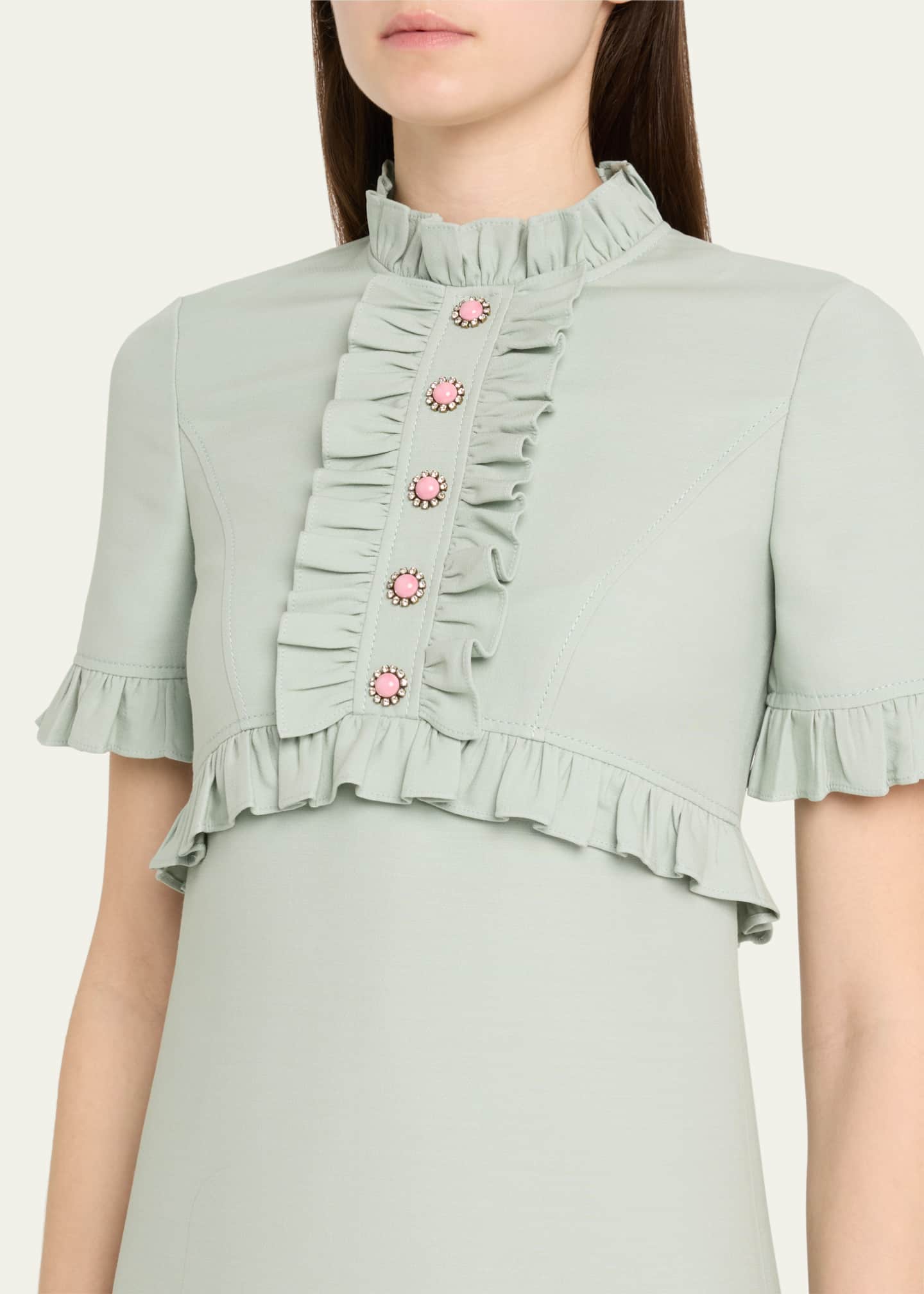 Valentino Garavani Ruffle Button Short-Sleeve Mini Dress Image 5 of 5
