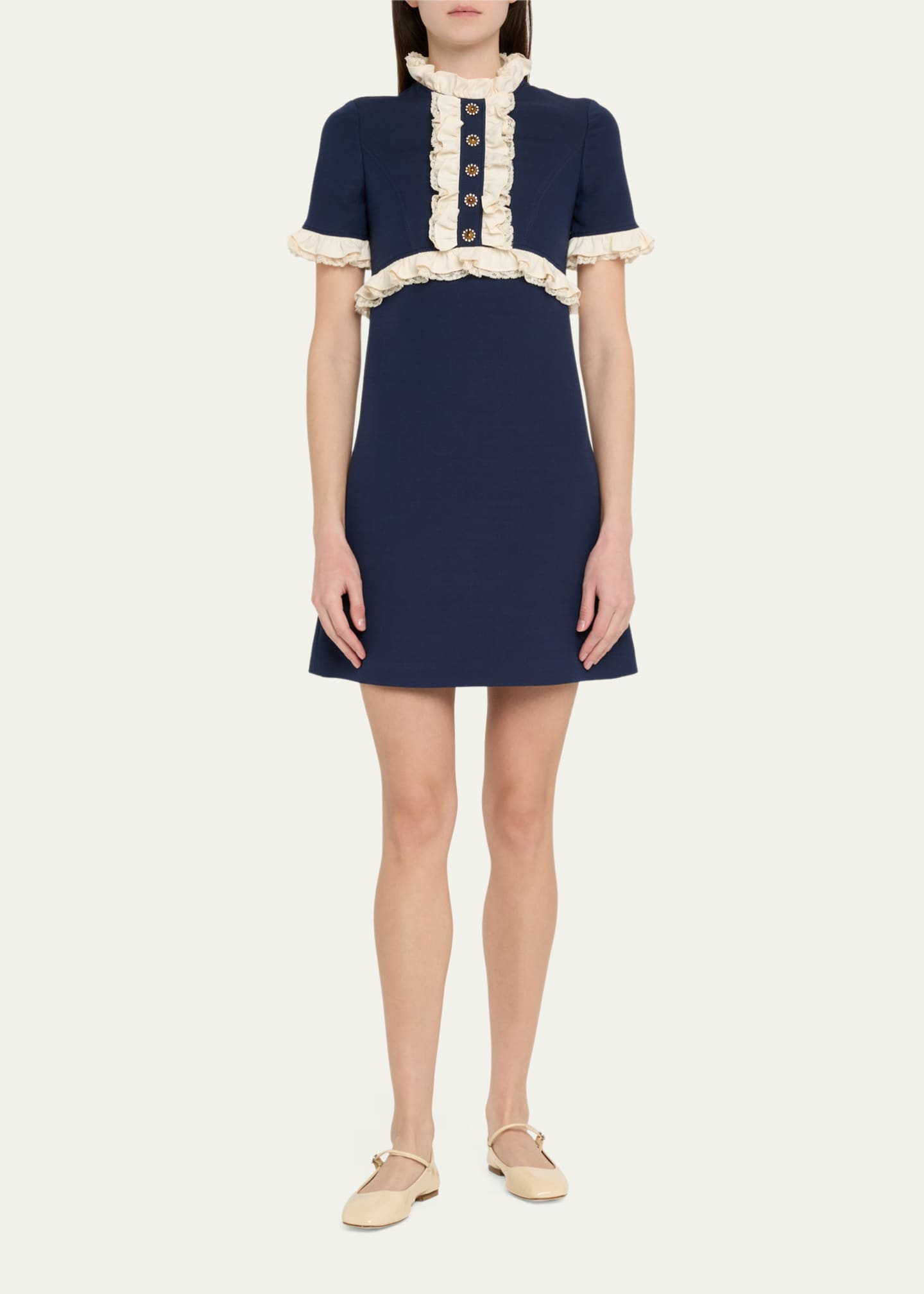 Valentino Garavani Lace Trim Wool Mini Dress Image 2 of 5