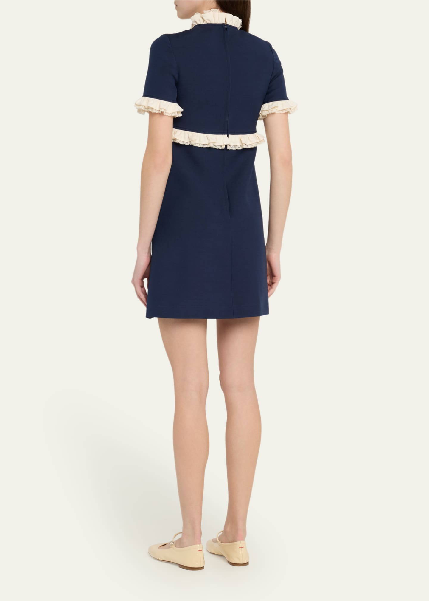 Valentino Garavani Lace Trim Wool Mini Dress Image 3 of 5