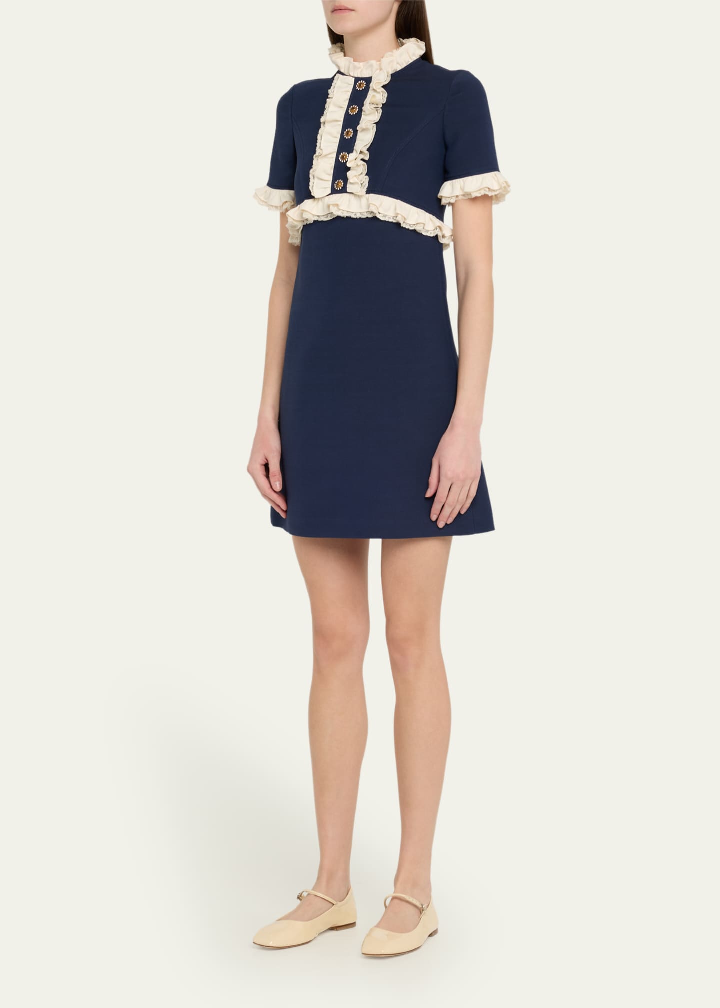 Valentino Garavani Lace Trim Wool Mini Dress Image 4 of 5