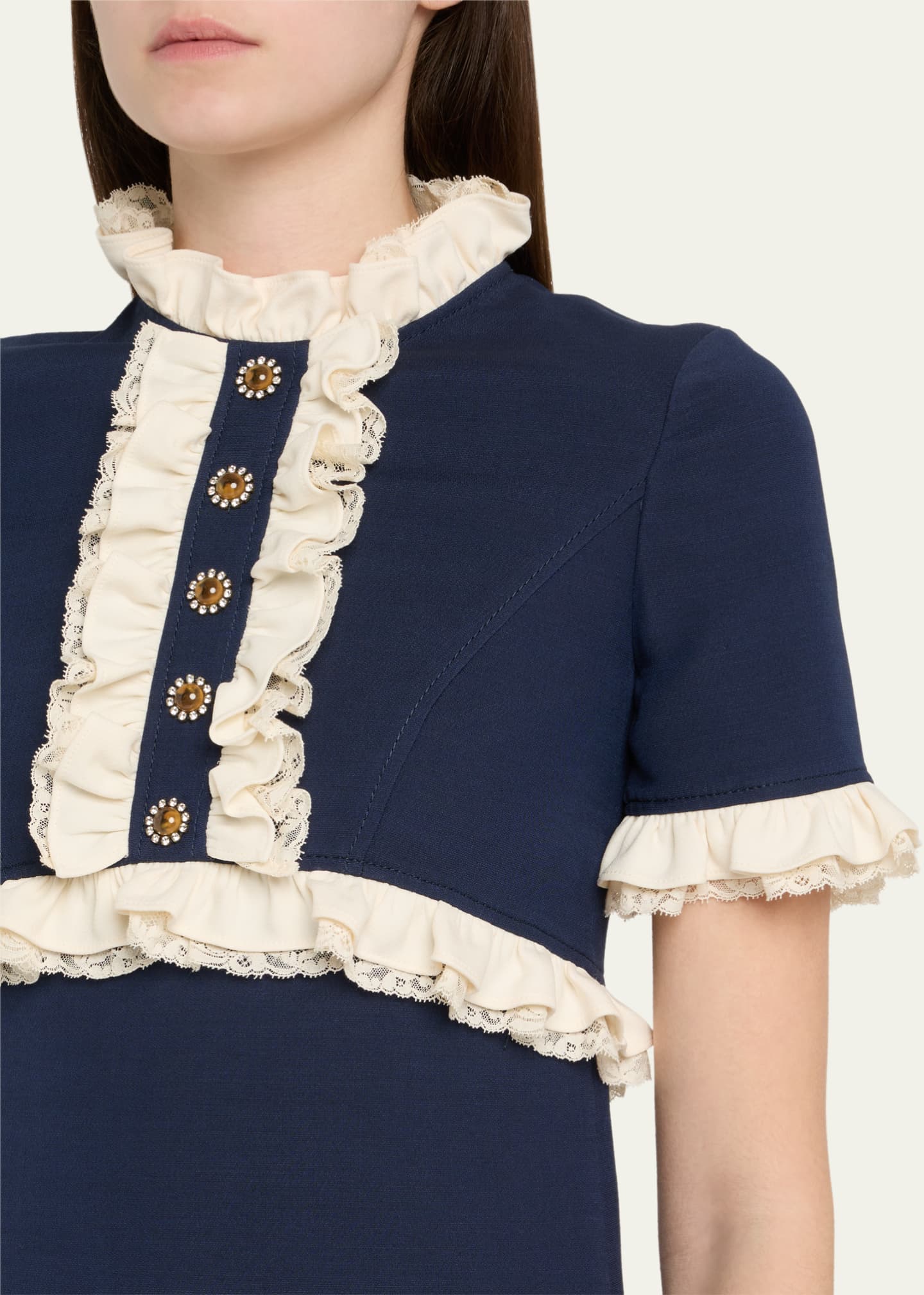 Valentino Garavani Lace Trim Wool Mini Dress Image 5 of 5