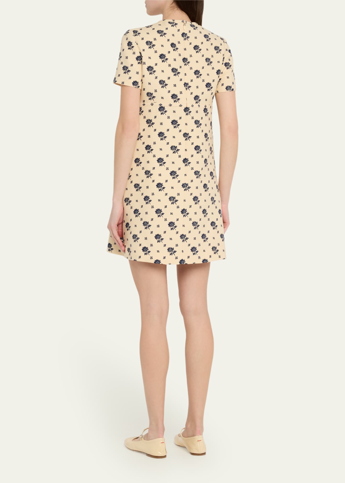Valentino Garavani Floral Print Bow Keyhole Wool Mini Dress Image 3 of 5