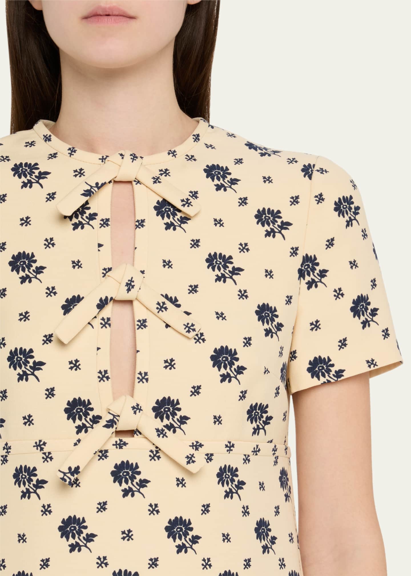 Valentino Garavani Floral Print Bow Keyhole Wool Mini Dress Image 5 of 5