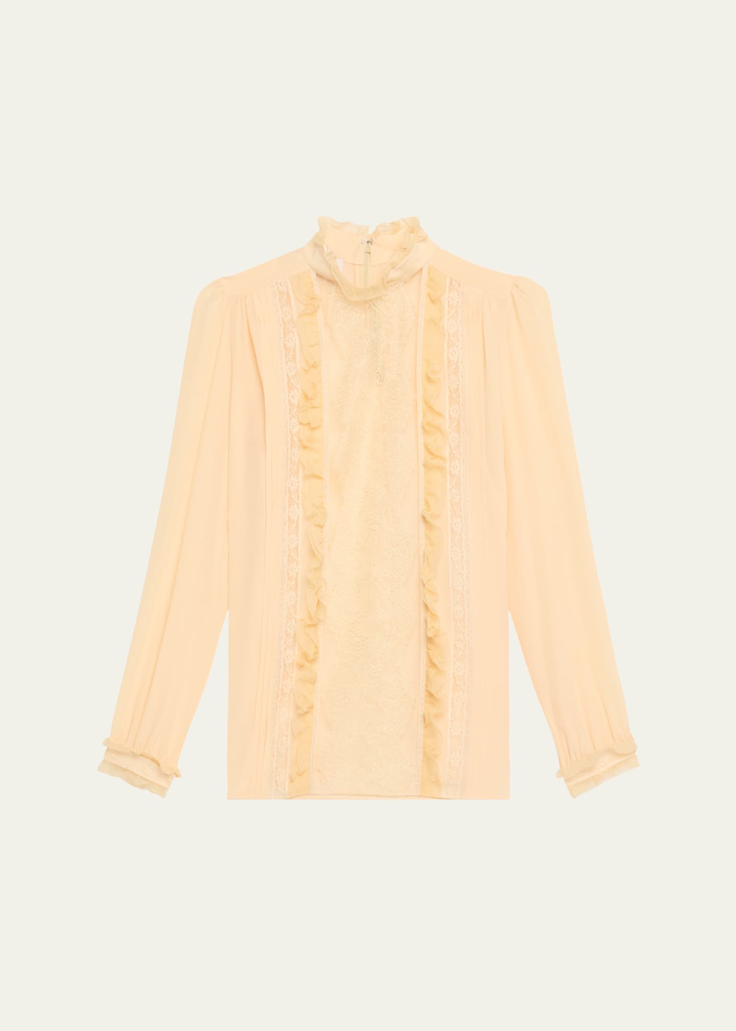 Valentino Garavani High-Neck Ruffle Lace-Bib Silk Blouse Image 1 of 5