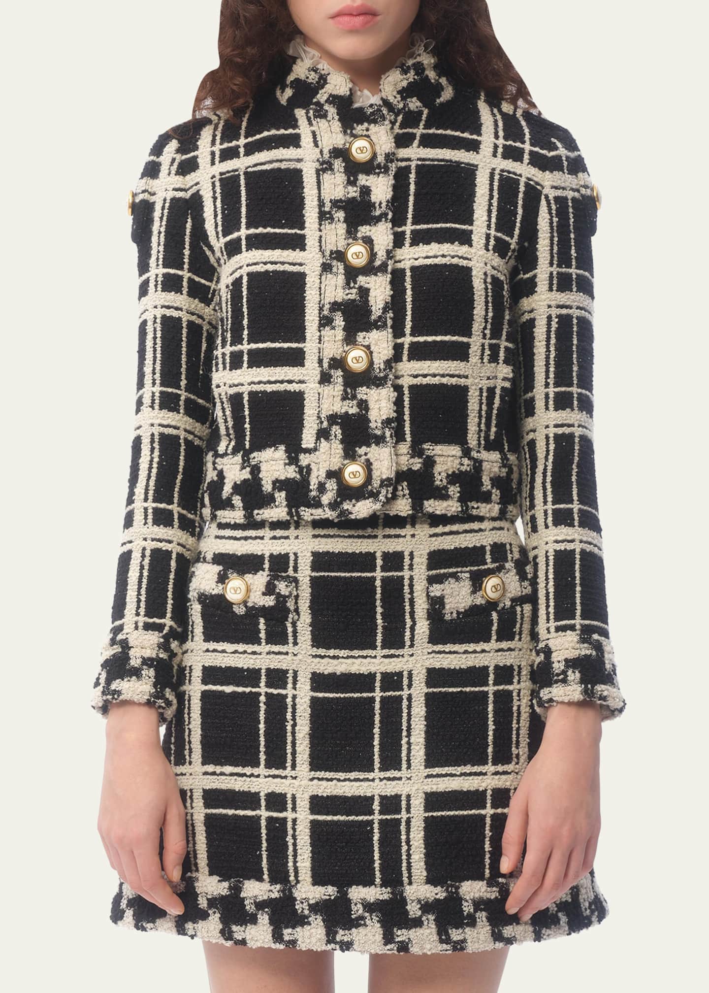 Valentino Garavani Tweed Check Cropped Jacket Image 2 of 4