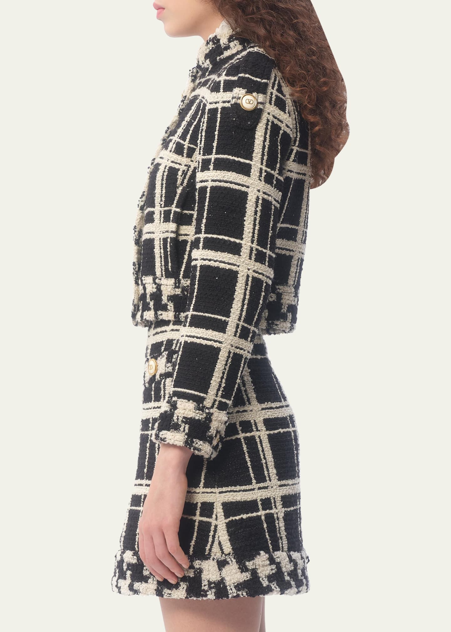 Valentino Garavani Tweed Check Cropped Jacket Image 3 of 4