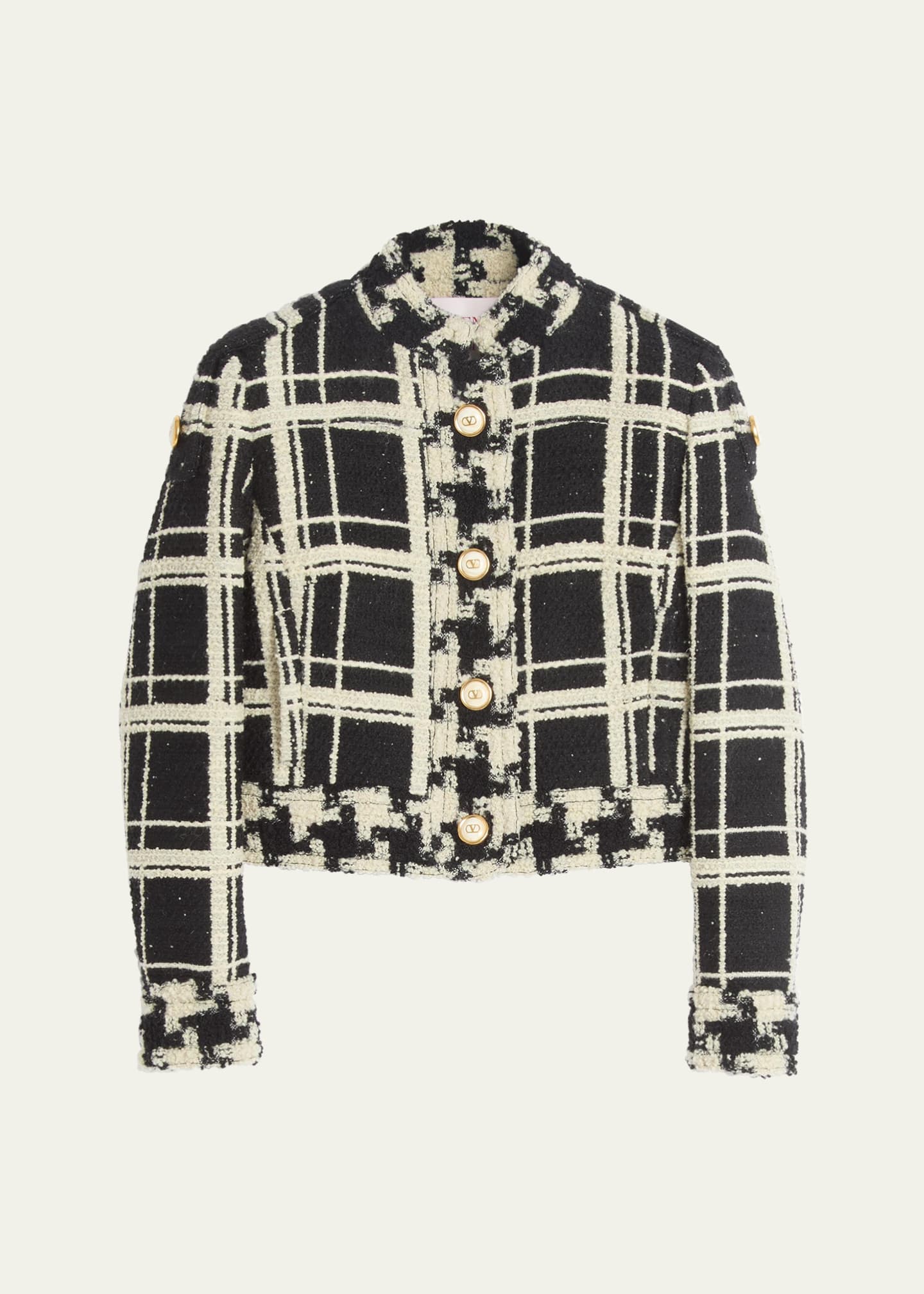 Valentino Garavani Tweed Check Cropped Jacket Image 1 of 4
