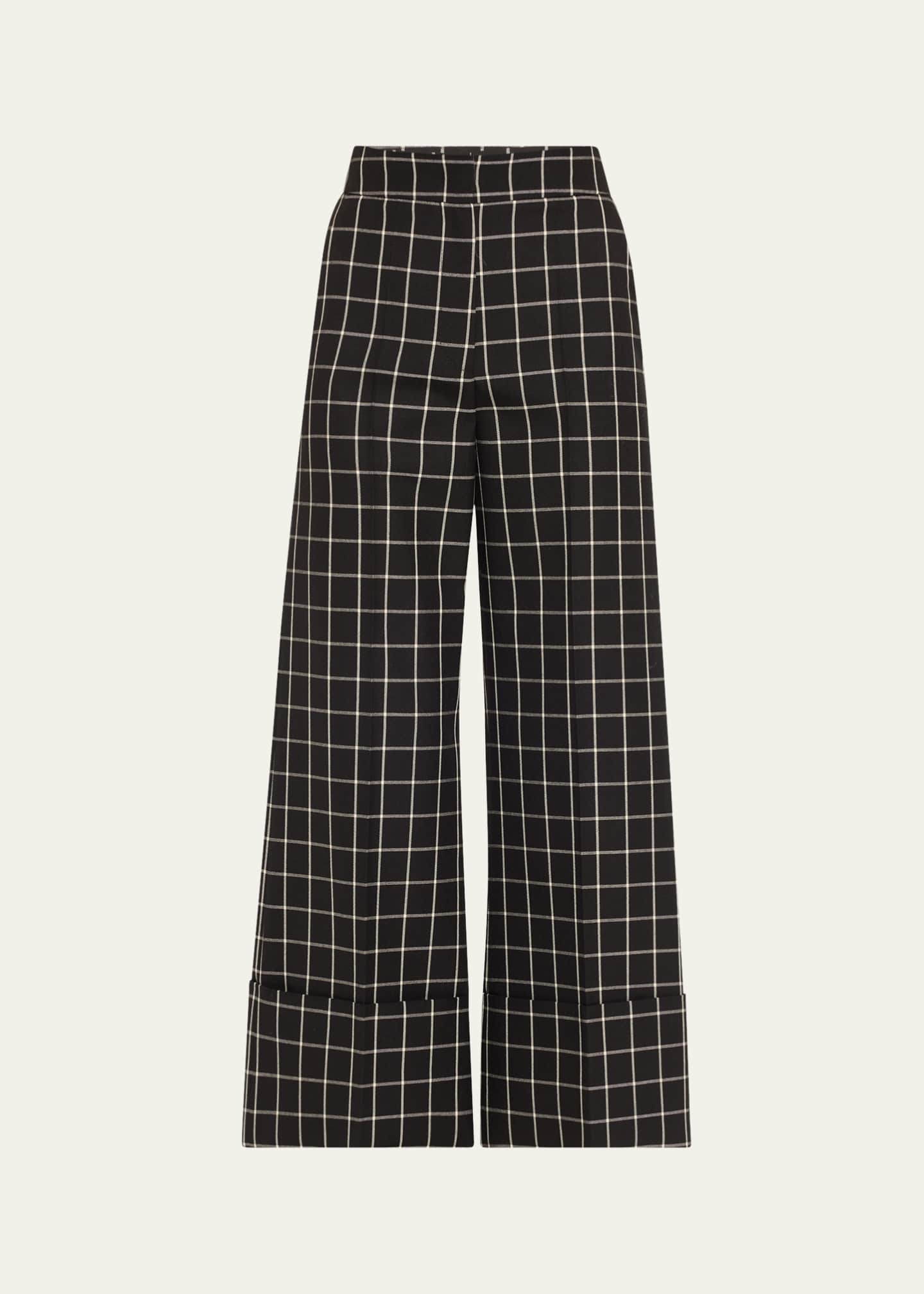 Cropped Cuffed Check Print Wool Trousers