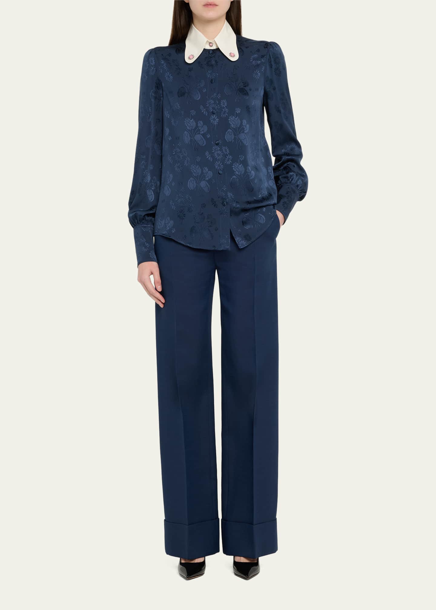 Valentino Garavani Cuffed Suiting Wool Trousers Image 2 of 5