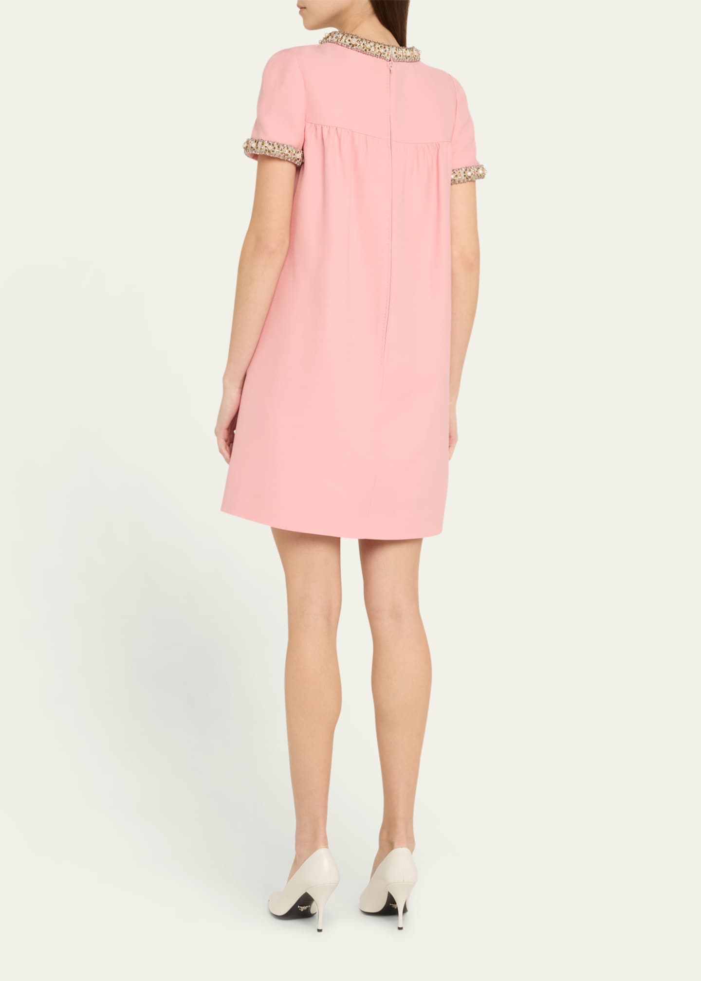 Valentino Garavani Crystal-Trimmed Short-Sleeve Shift Mini Dress Image 3 of 5