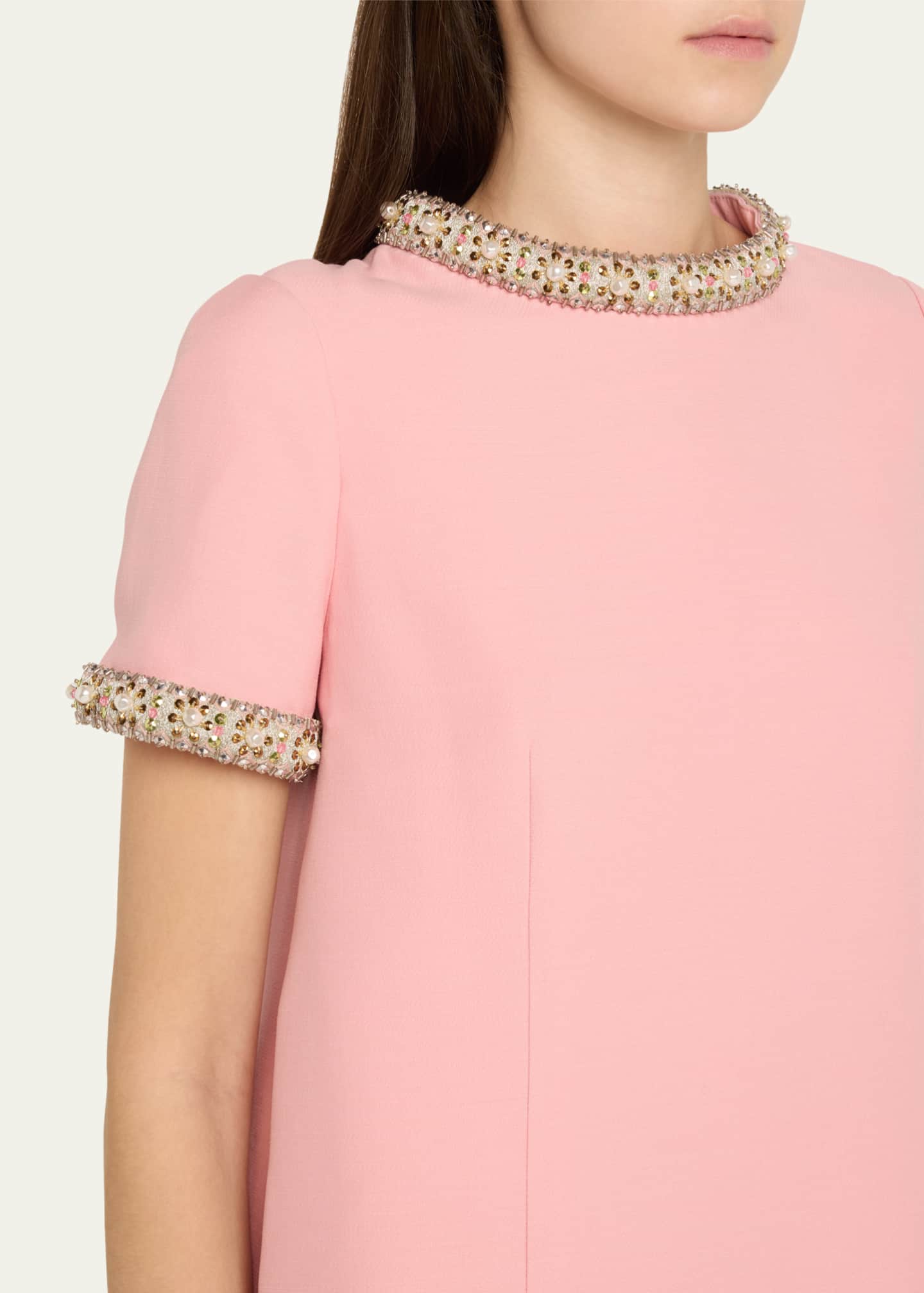 Valentino Garavani Crystal-Trimmed Short-Sleeve Shift Mini Dress Image 5 of 5