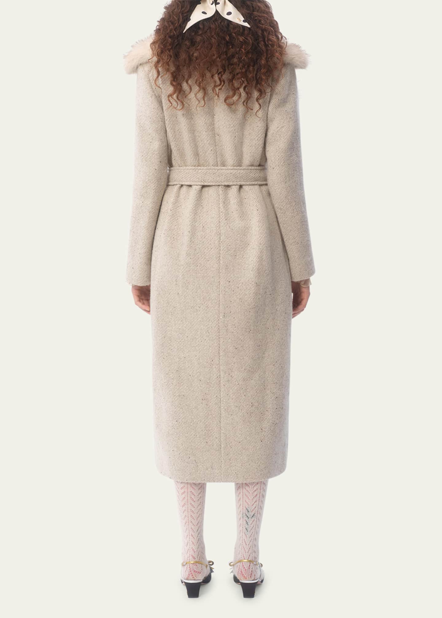 Valentino Garavani Belted Faux Fur Collar Wool Coat Image 3 of 4