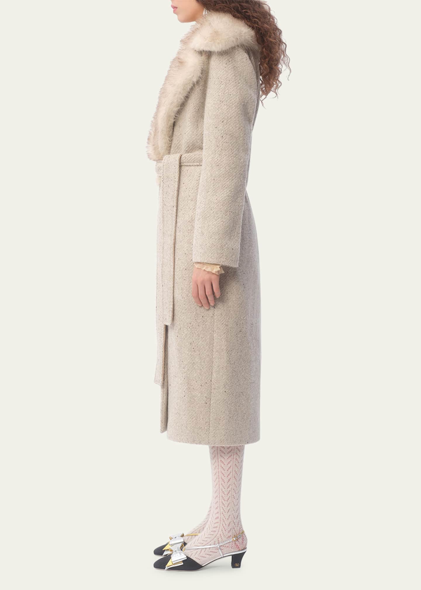 Valentino Garavani Belted Faux Fur Collar Wool Coat Image 4 of 4