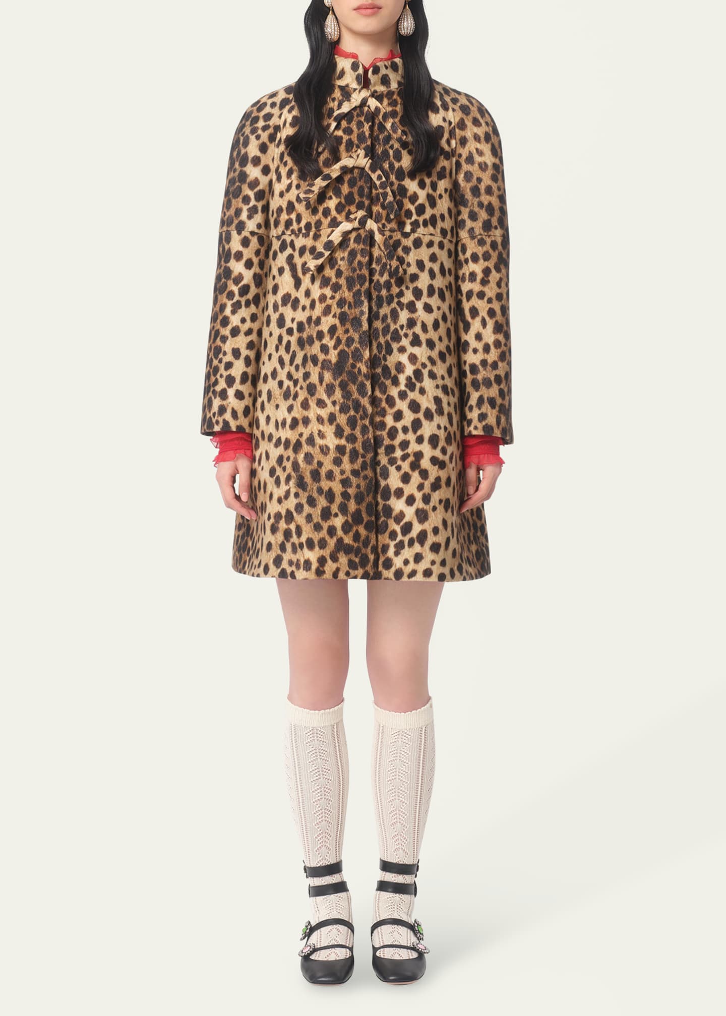 Valentino Garavani Leopard Print Bow Wool Coat Image 2 of 5