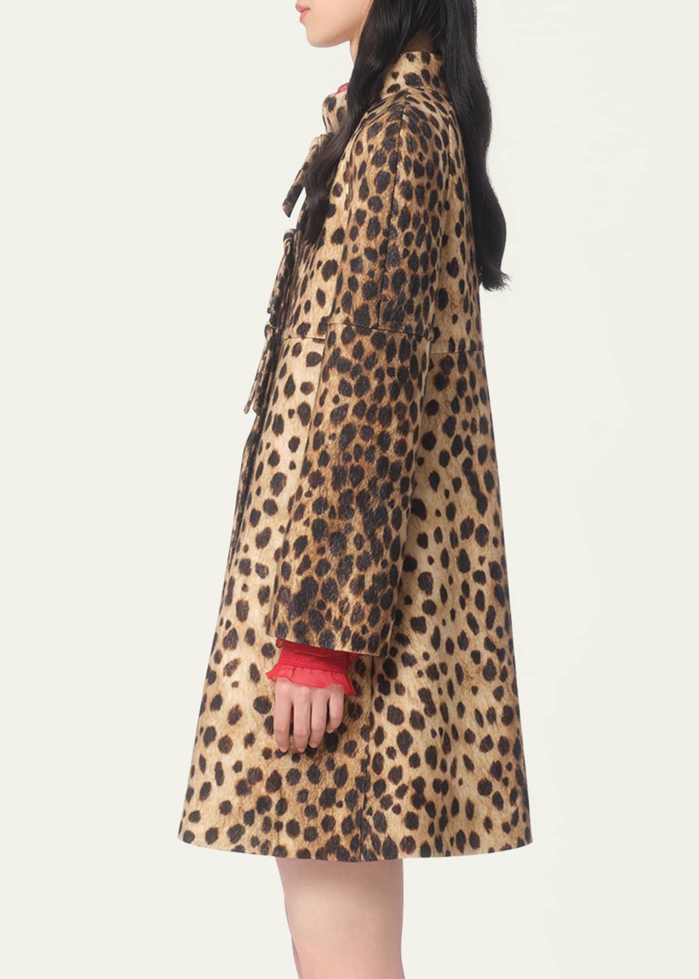 Valentino Garavani Leopard Print Bow Wool Coat Image 3 of 5