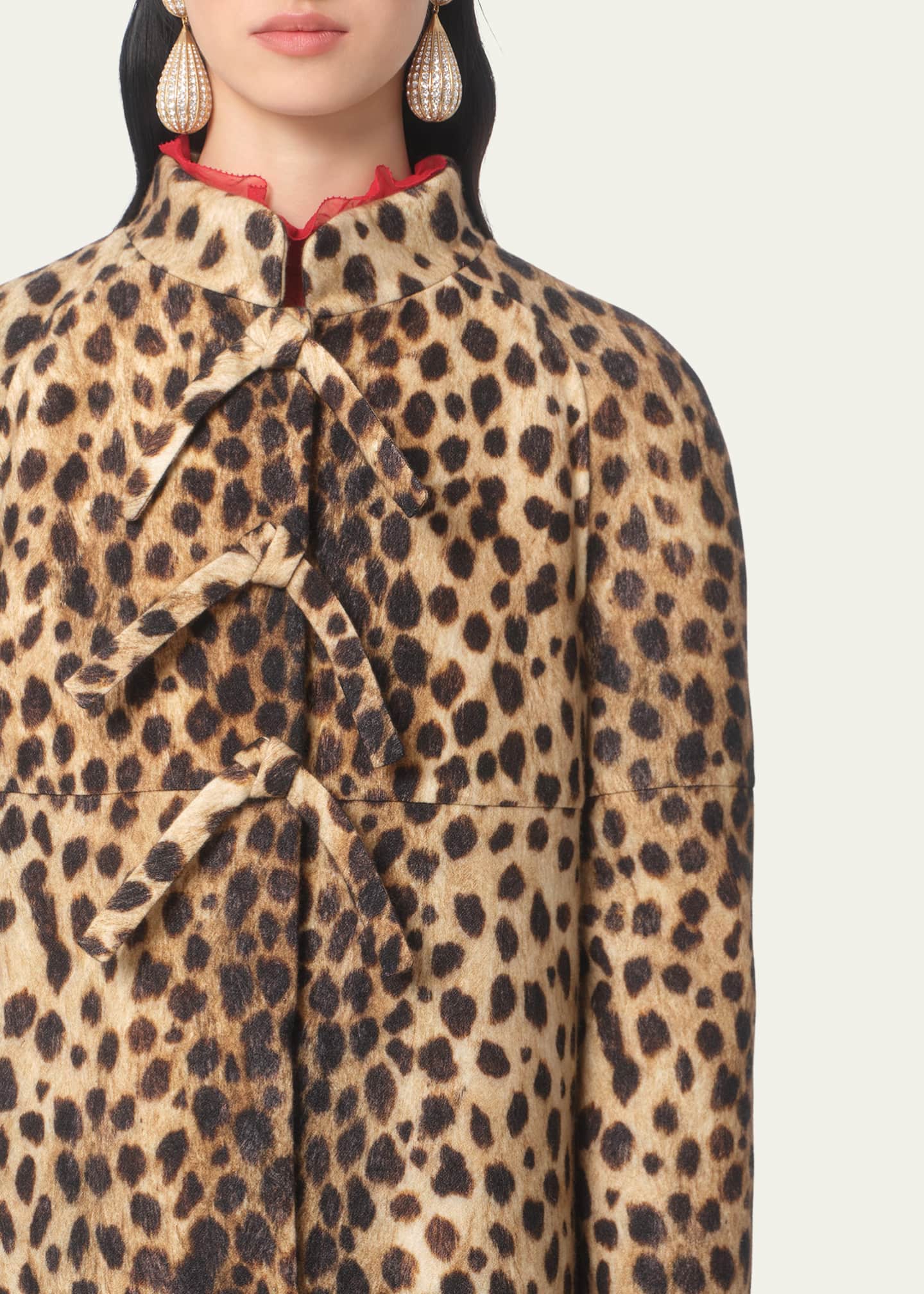 Valentino Garavani Leopard Print Bow Wool Coat Image 4 of 5