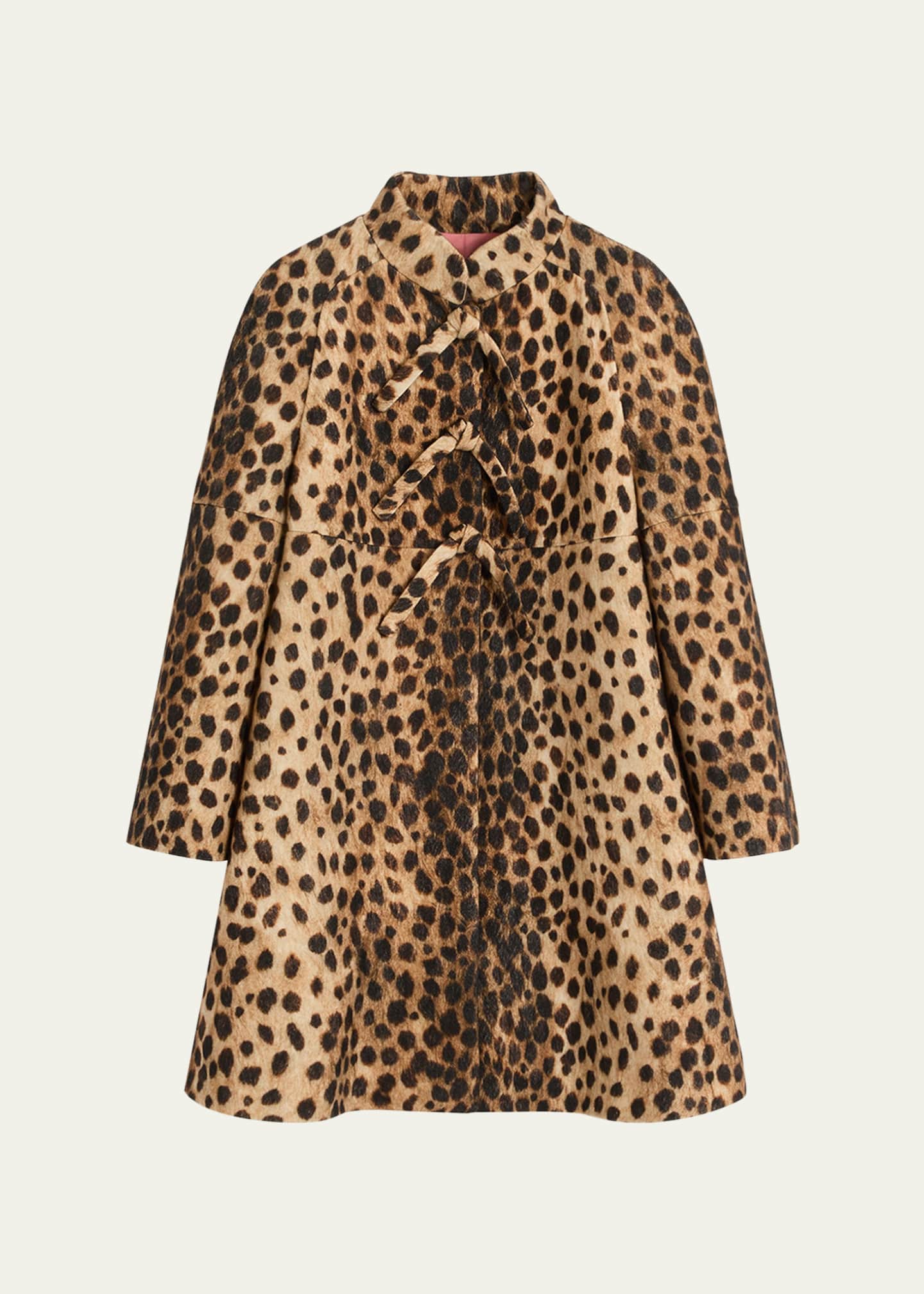 Valentino Garavani Leopard Print Bow Wool Coat Image 1 of 5