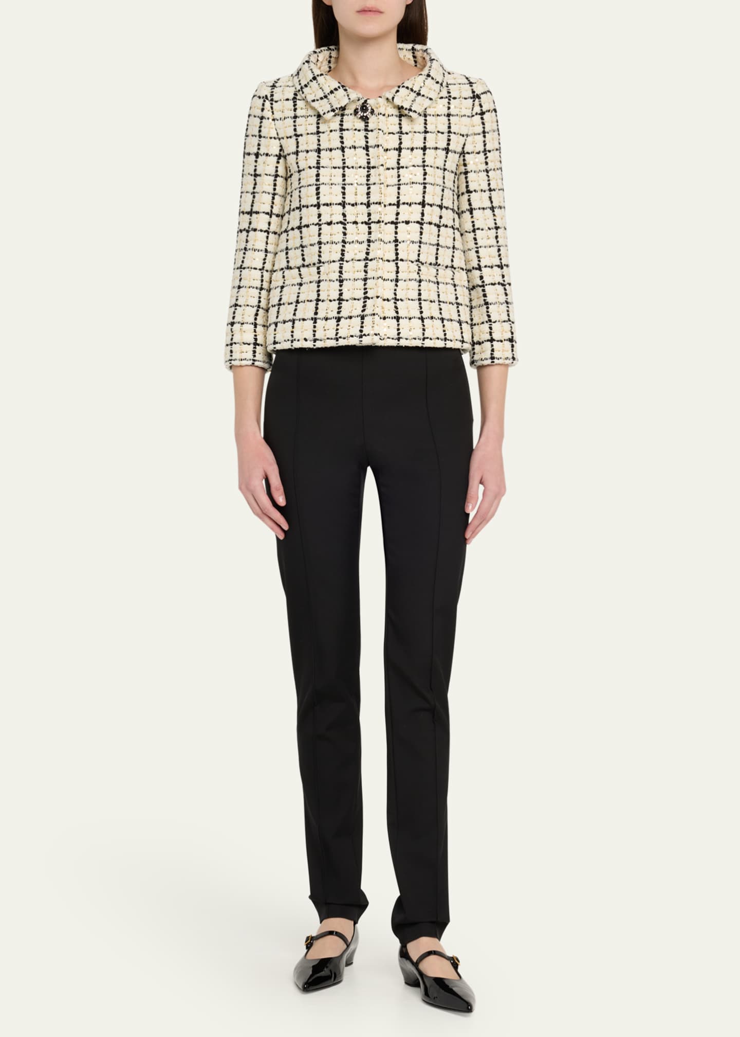 Valentino Garavani Check Three-Quarter Sleeve Tweed Jacket Image 2 of 5