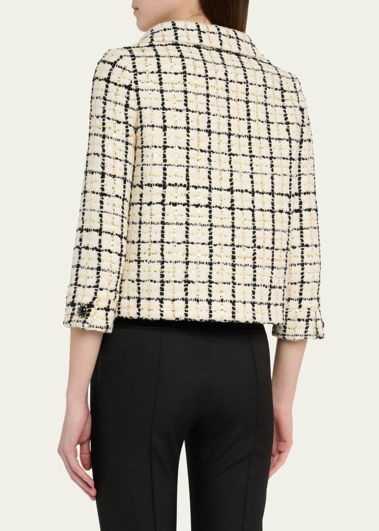 Valentino Garavani Check Three-Quarter Sleeve Tweed Jacket Image 3 of 5