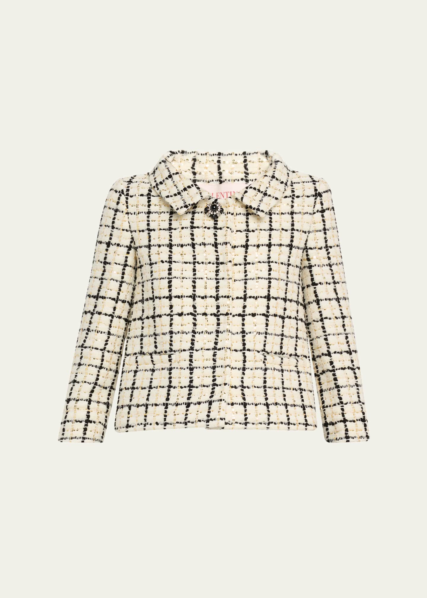 Valentino Garavani Check Three-Quarter Sleeve Tweed Jacket Image 1 of 5
