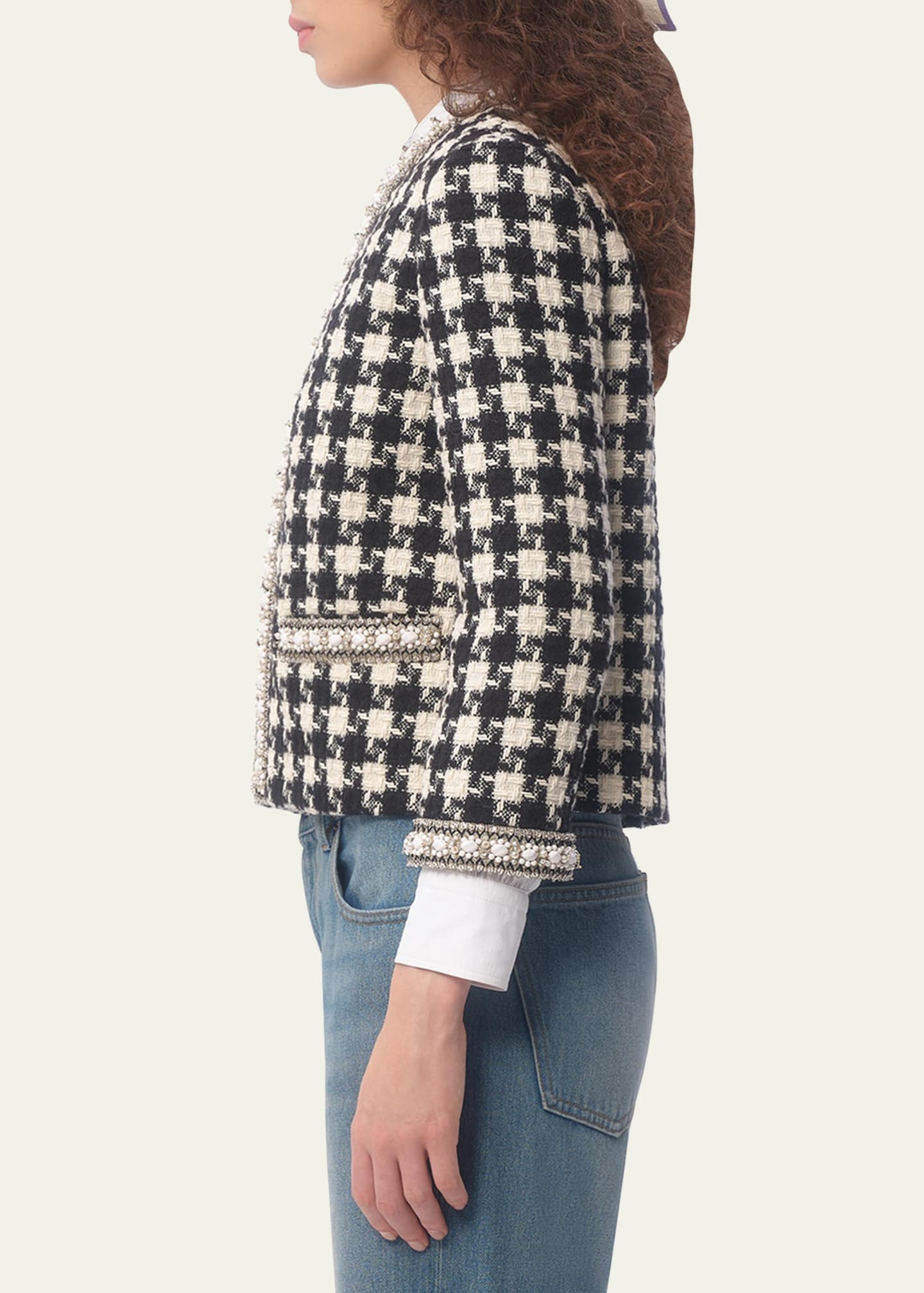Valentino Garavani Tweed Houndstooth Crystal Trim Jacket - Bergdorf Goodman