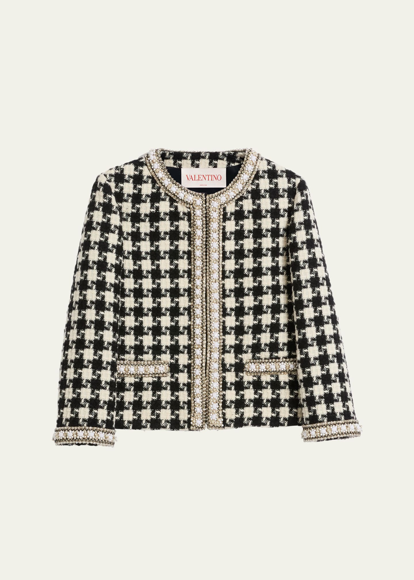 Valentino Garavani Tweed Houndstooth Crystal Trim Jacket