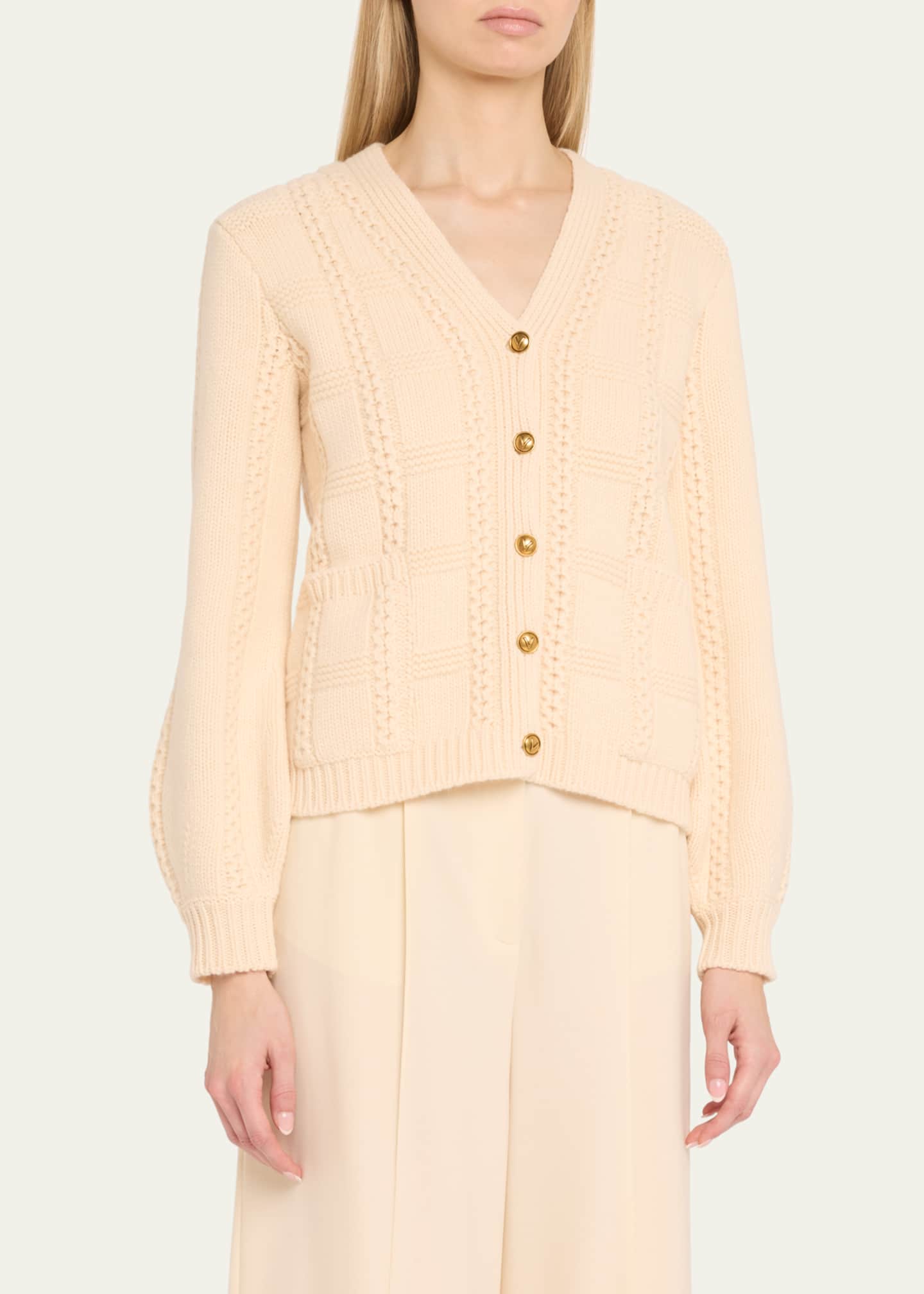 Valentino Garavani Cable Knit Button Down Cardigan Image 4 of 5