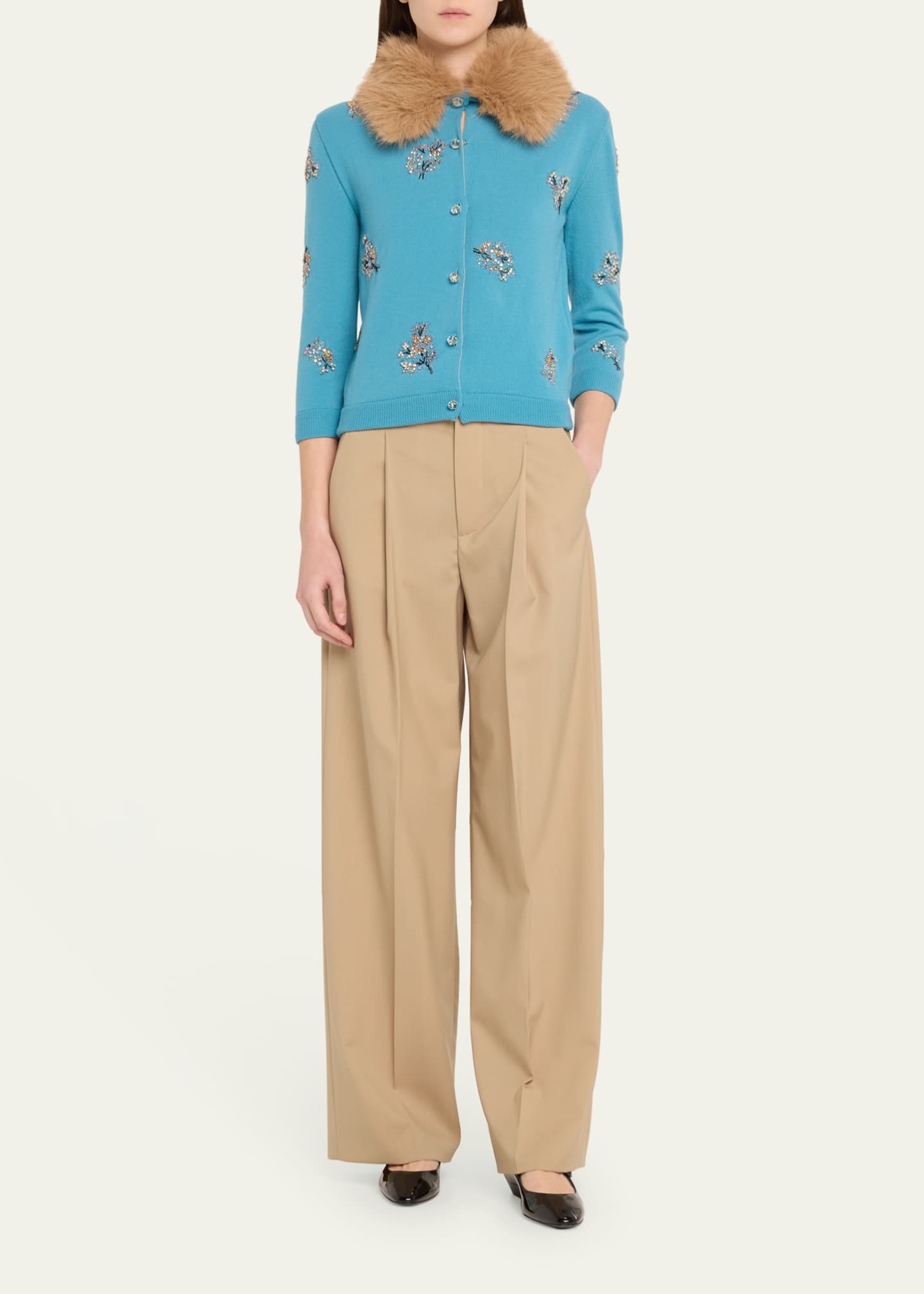 Valentino Garavani Floral Crystal Wool Faux Fur Trimmed