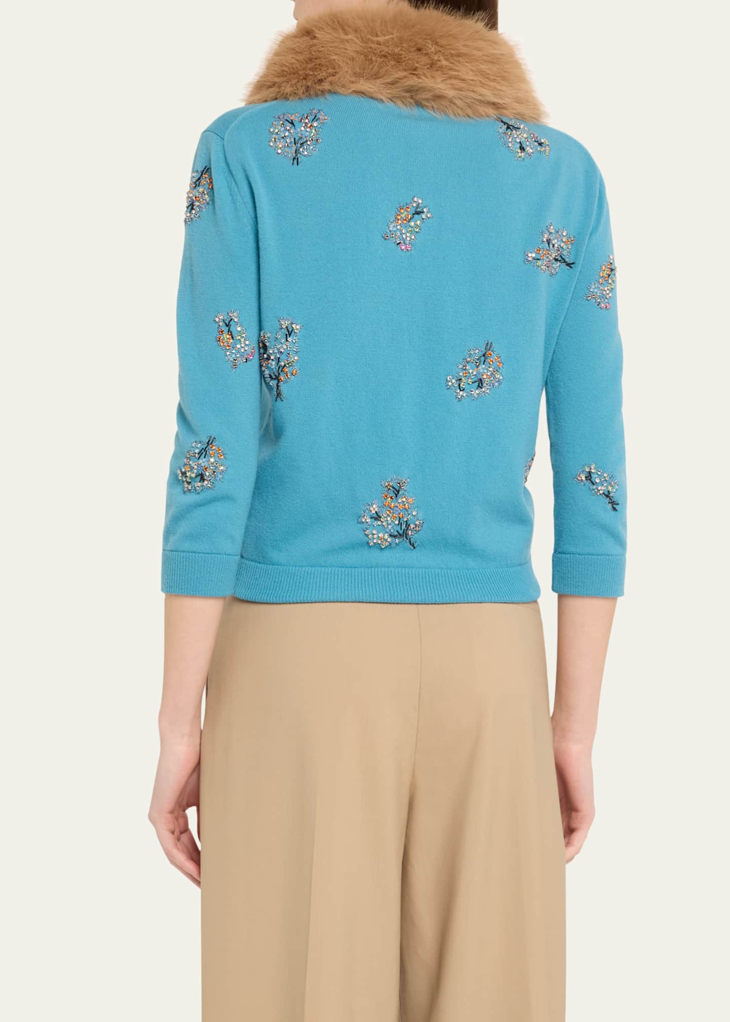 Valentino Garavani Floral Crystal Wool Faux Fur Trimmed