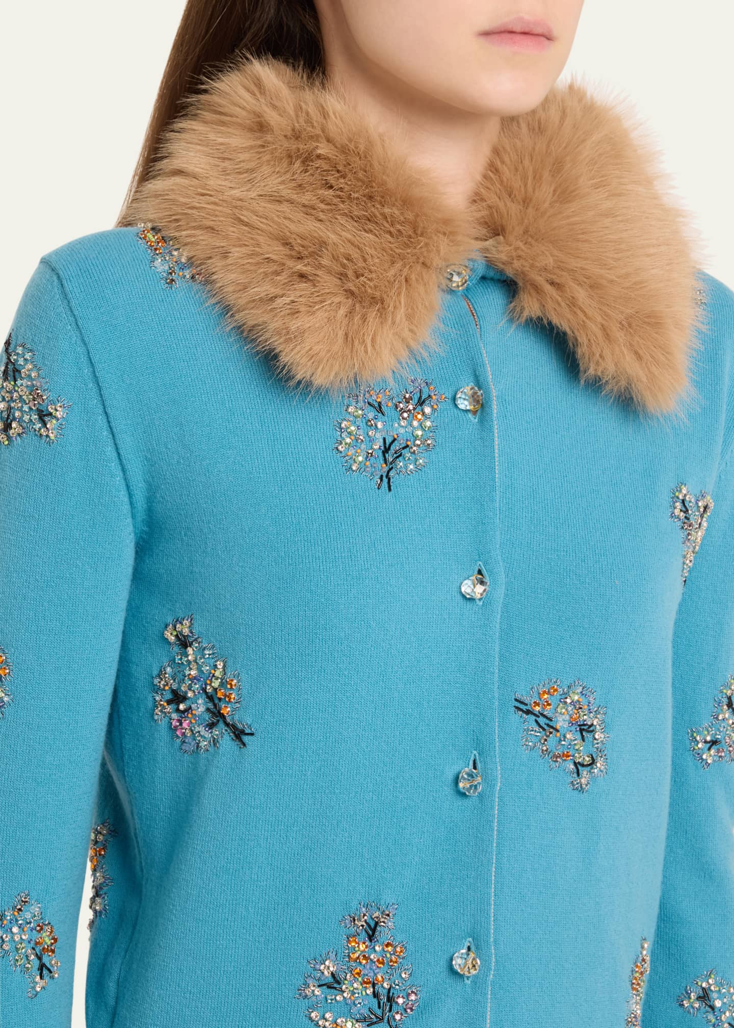 Valentino Garavani Floral Crystal Wool Faux Fur Trimmed