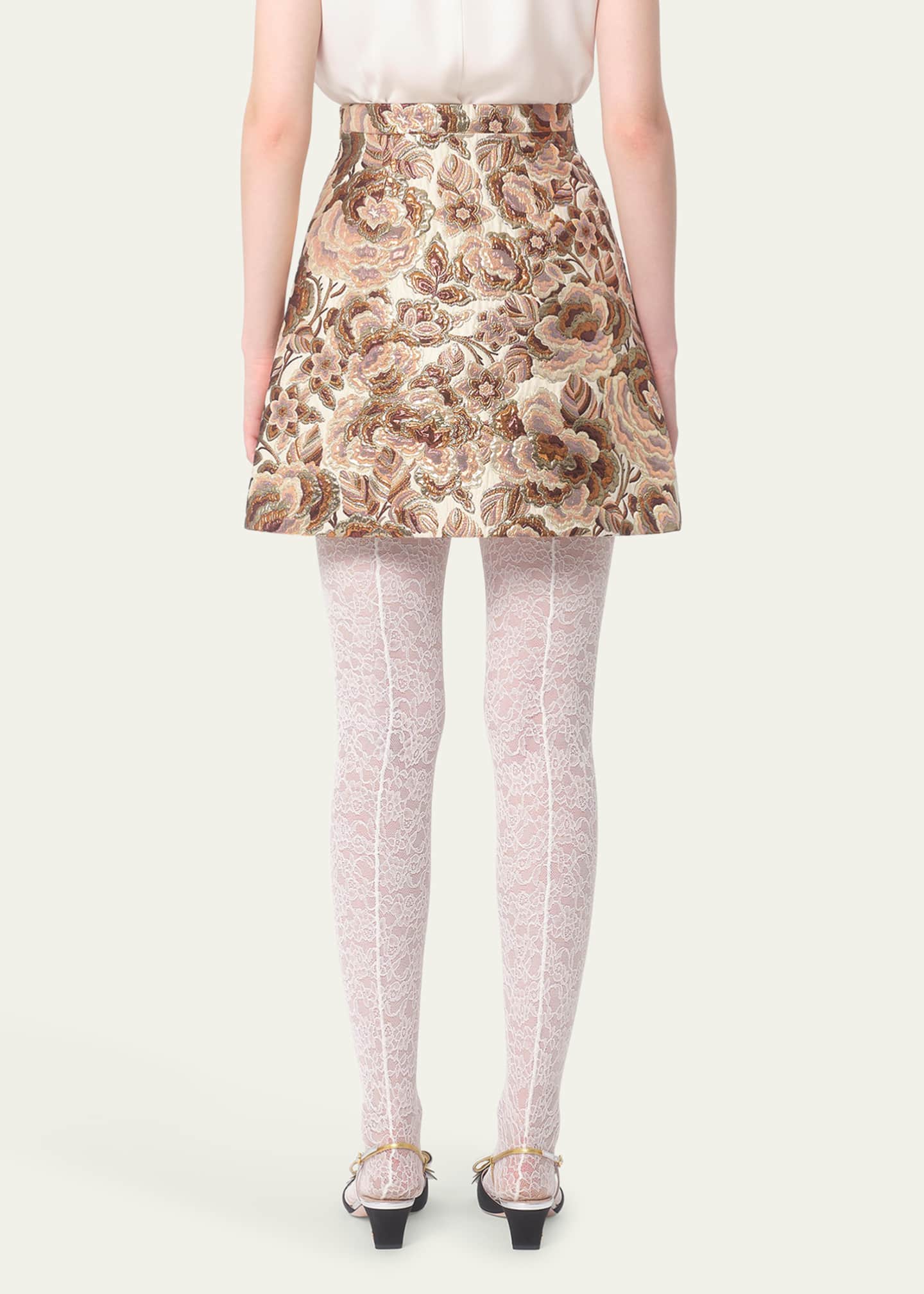 Valentino Garavani Brocade Floral Mini Wool Skirt Image 3 of 5