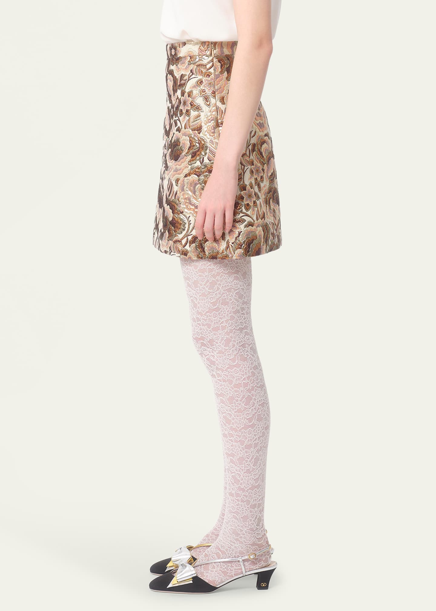 Valentino Garavani Brocade Floral Mini Wool Skirt Image 4 of 5