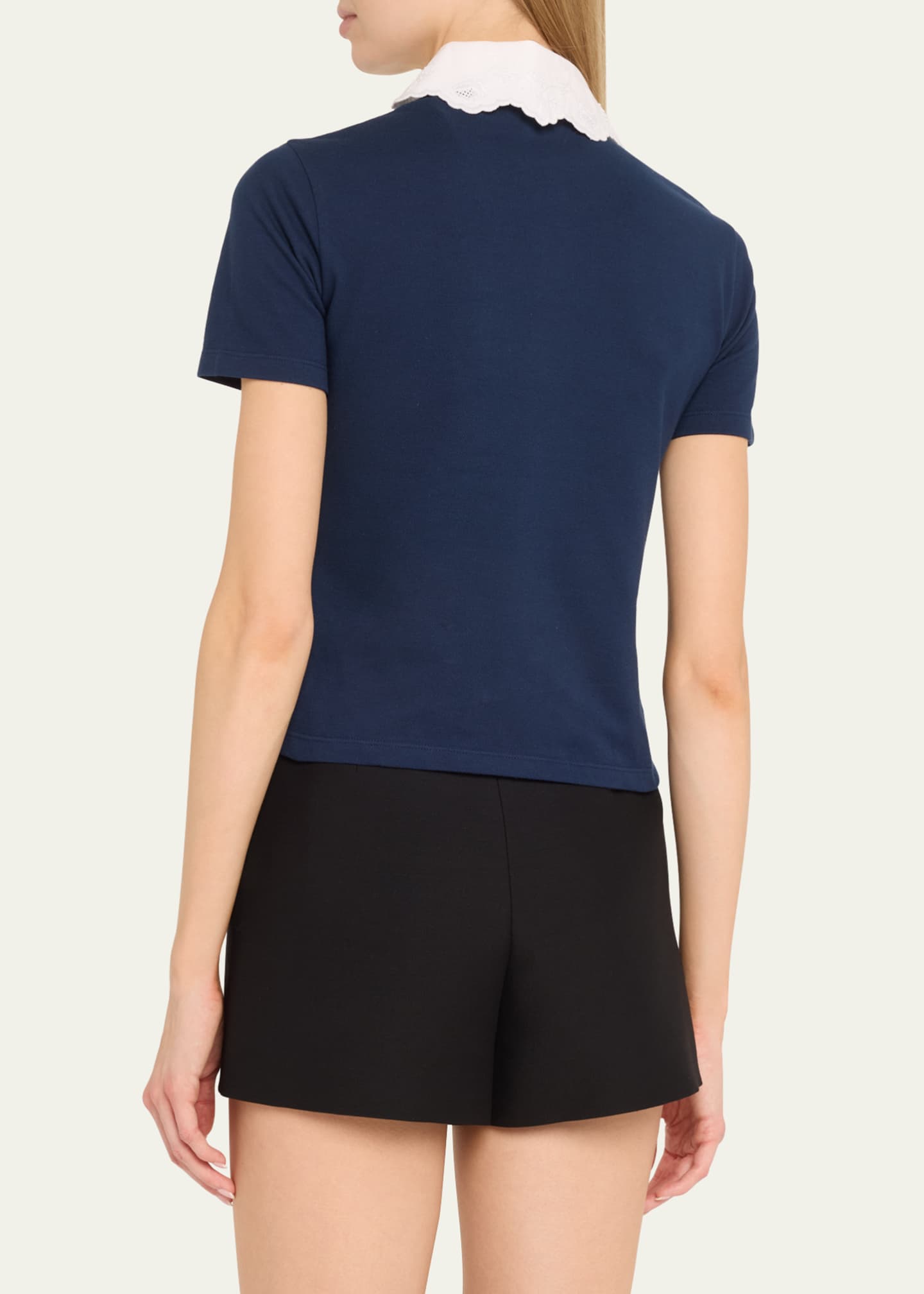Valentino Garavani Lace-Collar Short-Sleeve Knit Polo Top Image 3 of 5