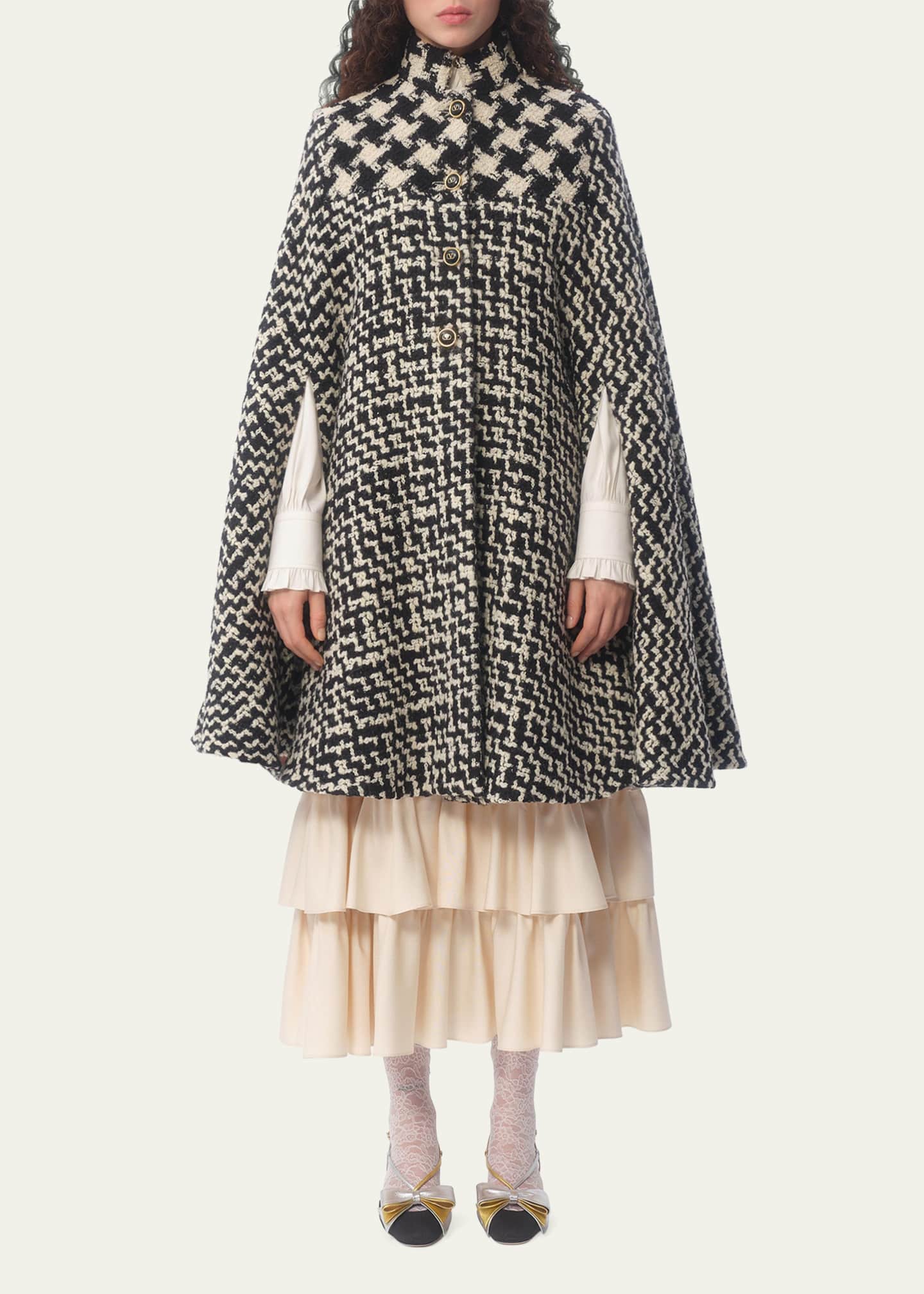 Valentino Garavani Tweed Houndstooth Wool Cape