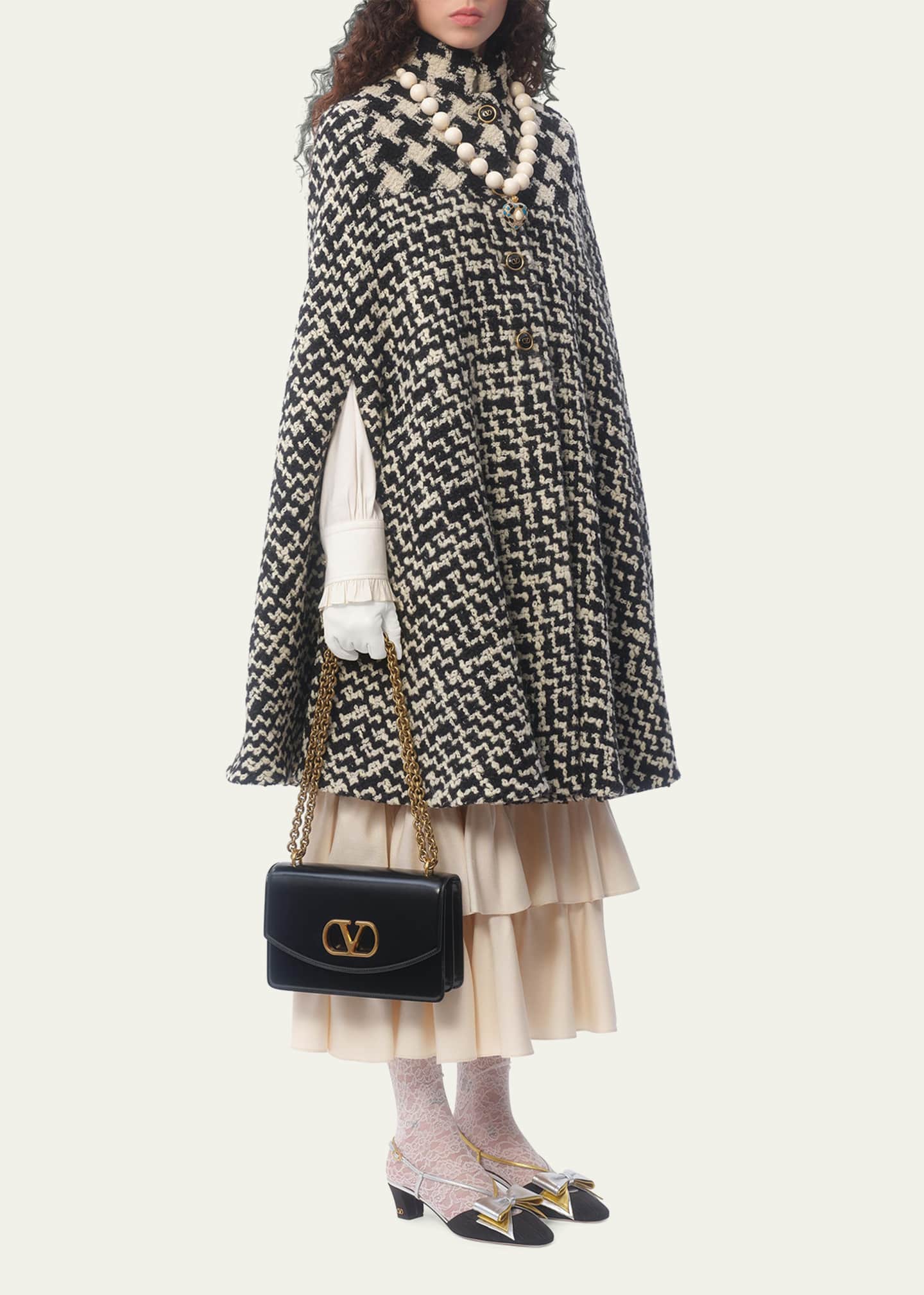 Valentino Garavani Tweed Houndstooth Wool Cape