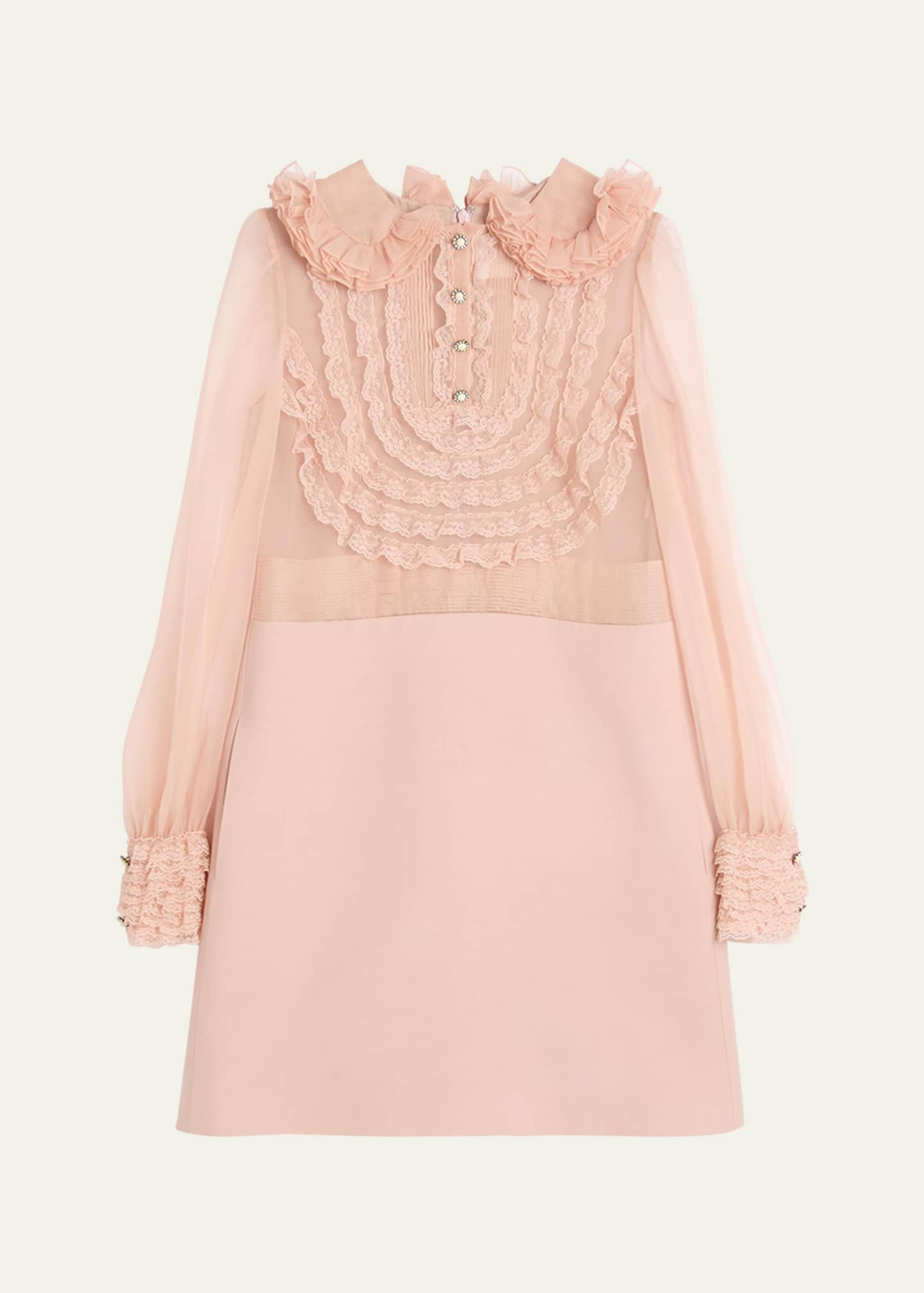 Valentino Garavani Peter Pan Collared Ruffle Bib Mini Dress Image 1 of 3