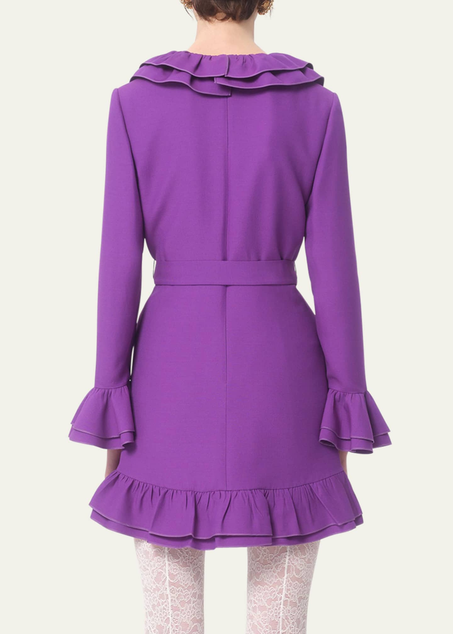 Valentino Garavani Tiered Ruffle V-Neck Wool Mini Dress Image 3 of 5