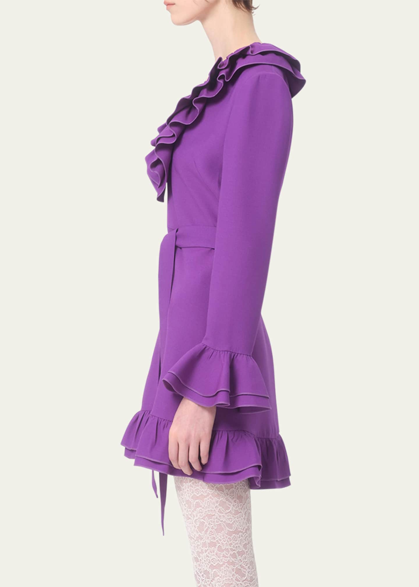 Valentino Garavani Tiered Ruffle V-Neck Wool Mini Dress Image 4 of 5