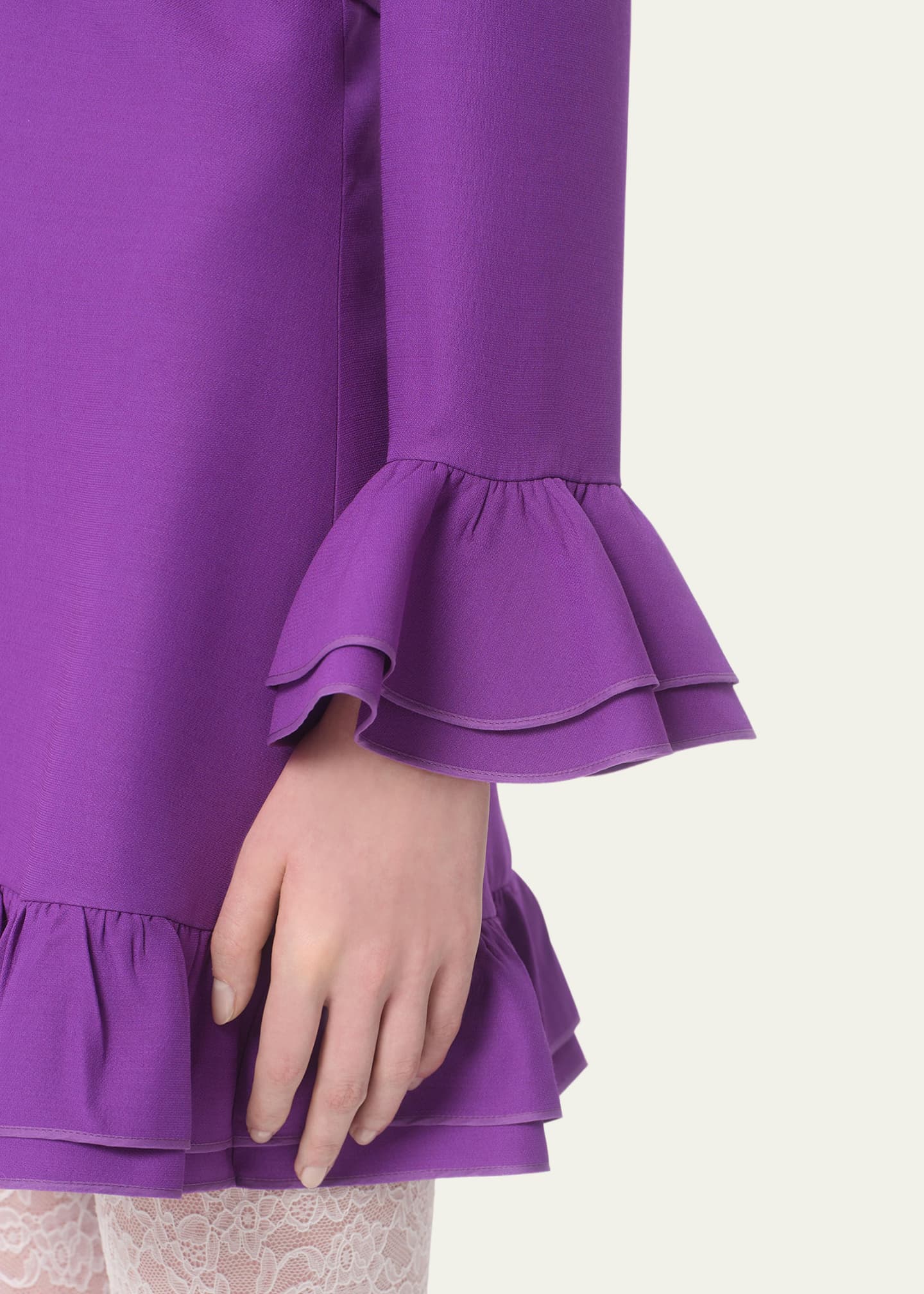 Valentino Garavani Tiered Ruffle V-Neck Wool Mini Dress Image 5 of 5