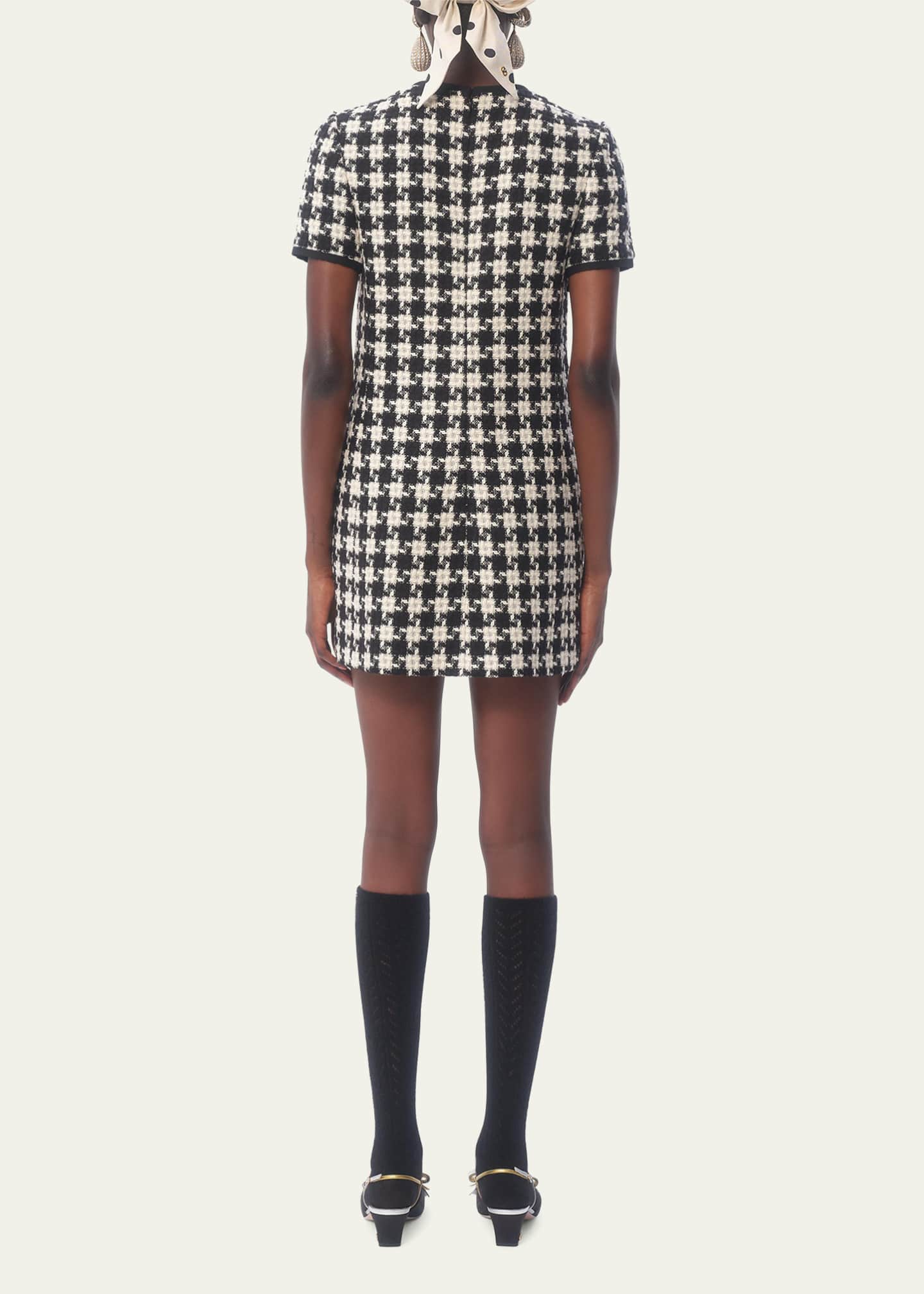Valentino Garavani Tweed Houndstooth Bow Mini Dress Image 3 of 5