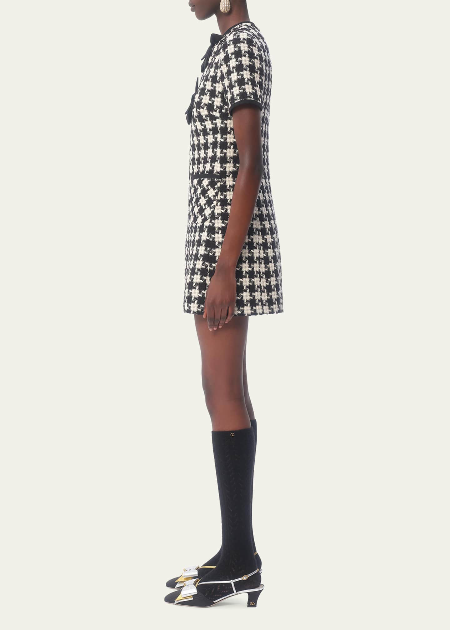 Valentino Garavani Tweed Houndstooth Bow Mini Dress Image 4 of 5